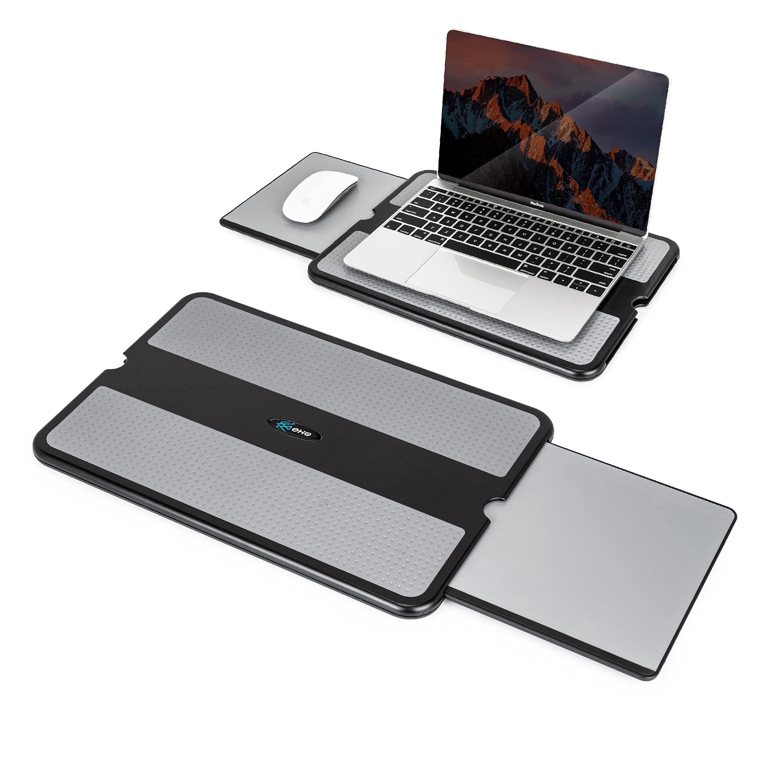 Laptop Lap Pad - Laptop Stand Pad w Retractable Mouse Pad Tray, Anti-Slip Heat Shield Tablet Notebook Computer Stand Table w/Sturdy Stable Cooler Work Surface for Bed Sofa Couch or Travel