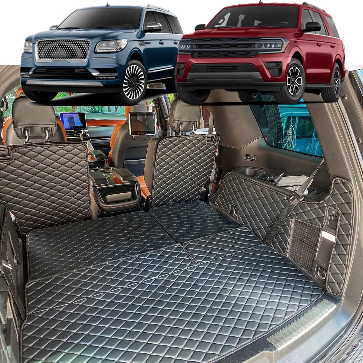 for 2018-2025 Ford Expedition/Lincoln Navigator (no Max or L Models) Trunk Mat & Rear Backrest Mat Cargo Liners All Weather Waterproof