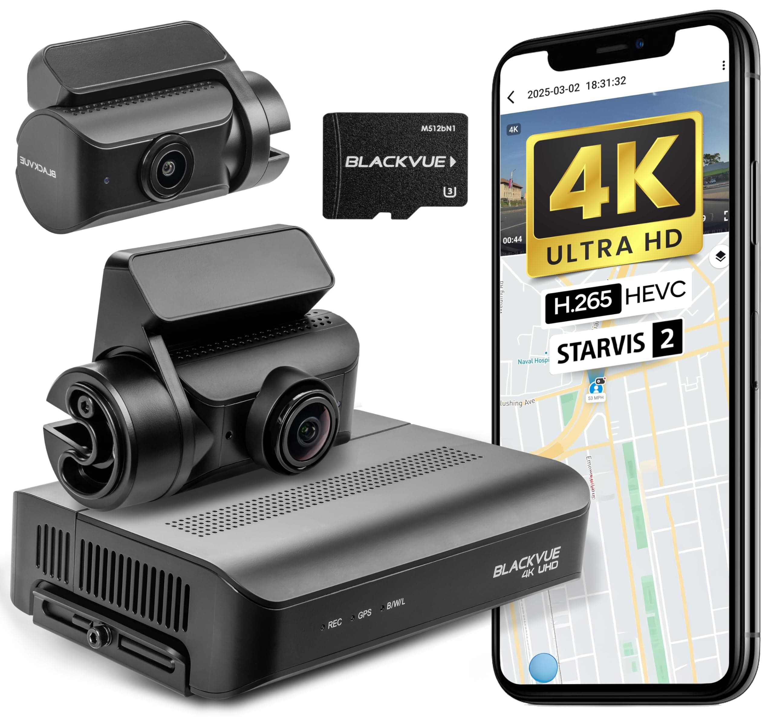 BlackVue DR970X Box-2CH Plus Dash Cam 64GB | Secure Box Unit + 2 Small Cameras (4K-Full HD), STARVIS 2 Sensor, Parking Mode, Up to 512GB, Wi-Fi, GPS, Cloud Features, Optional LTE