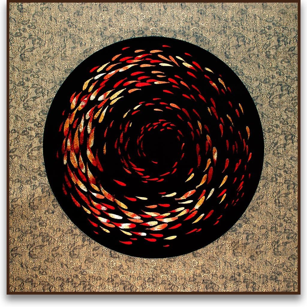 Art of Silk - "One Hundred Koi Fish" Silk Embroidery Art - Animals, Nature, Water, Pond, Goldfish, Circle, Infinity, Asian Oriental Wall Art Decoration - Unframed
