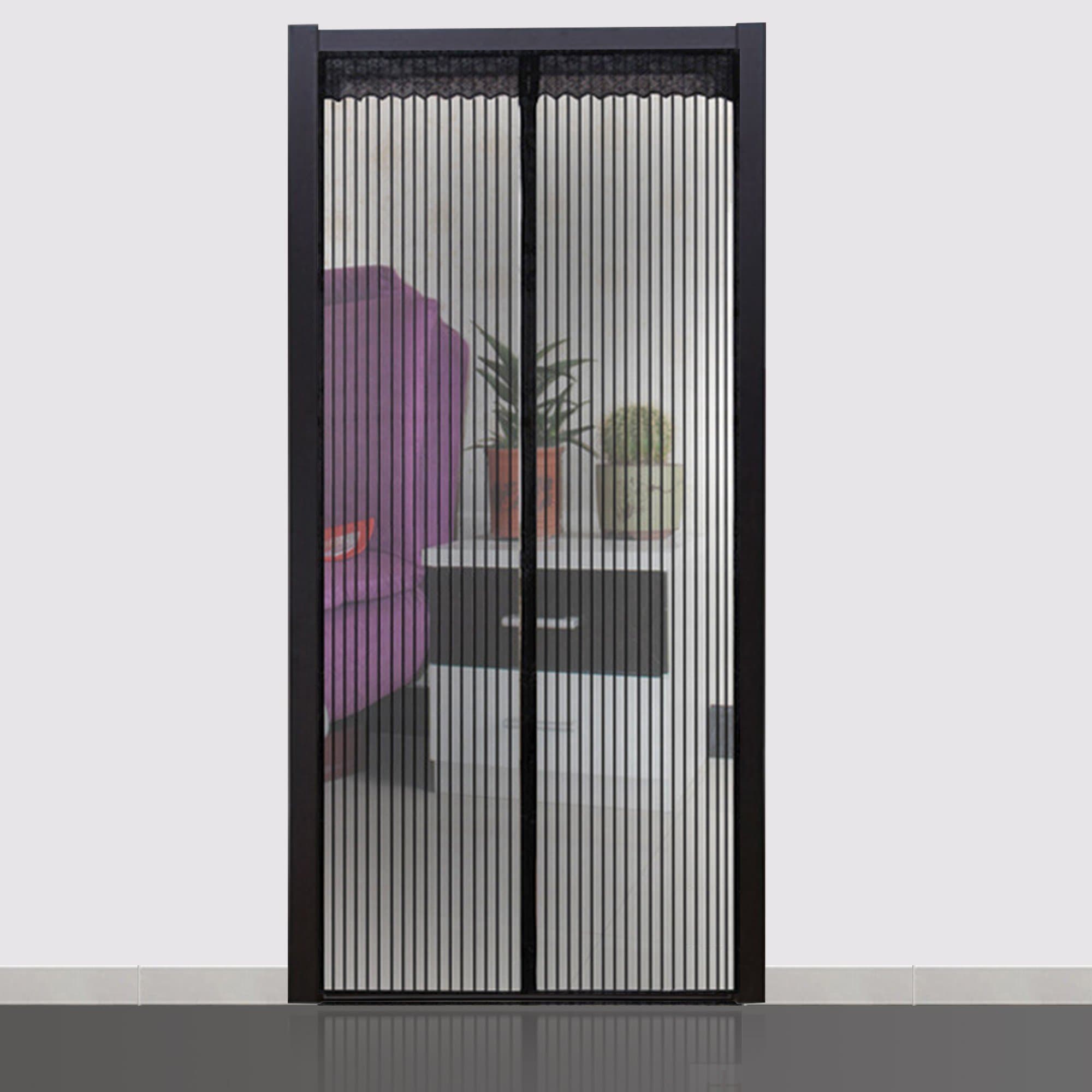 Ougee Magnetic Screen Door Mesh Curtain For Sliding Glass Door Retractable Screen Door Magnets Installation With Dog Pet Door spring 31in78in Black