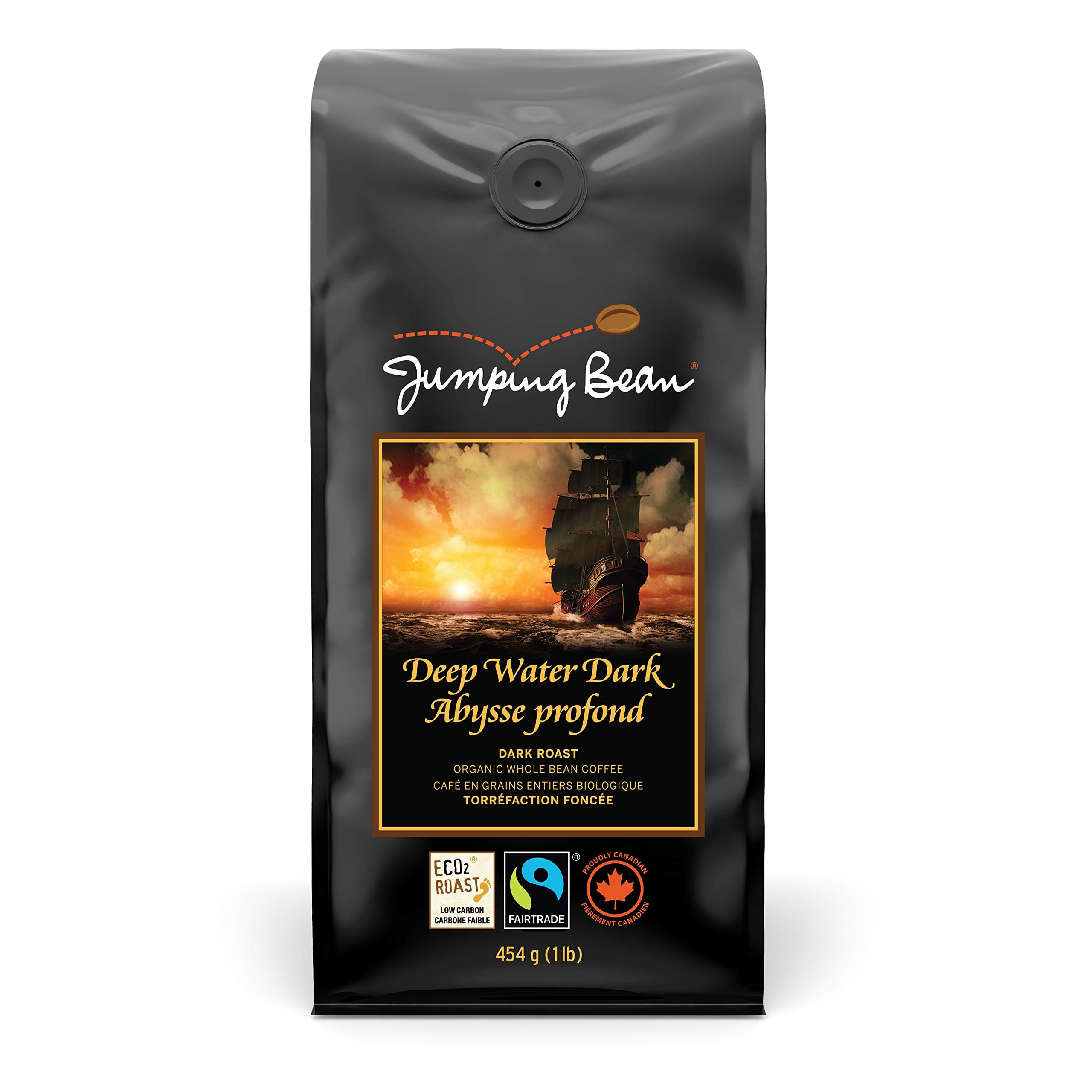 Jumping Bean Organic Deep Water Dark Whole Bean Coffee, 454 GRFairtrade InternationalFairtrade InternationalFairtrade InternationalFairtrade International