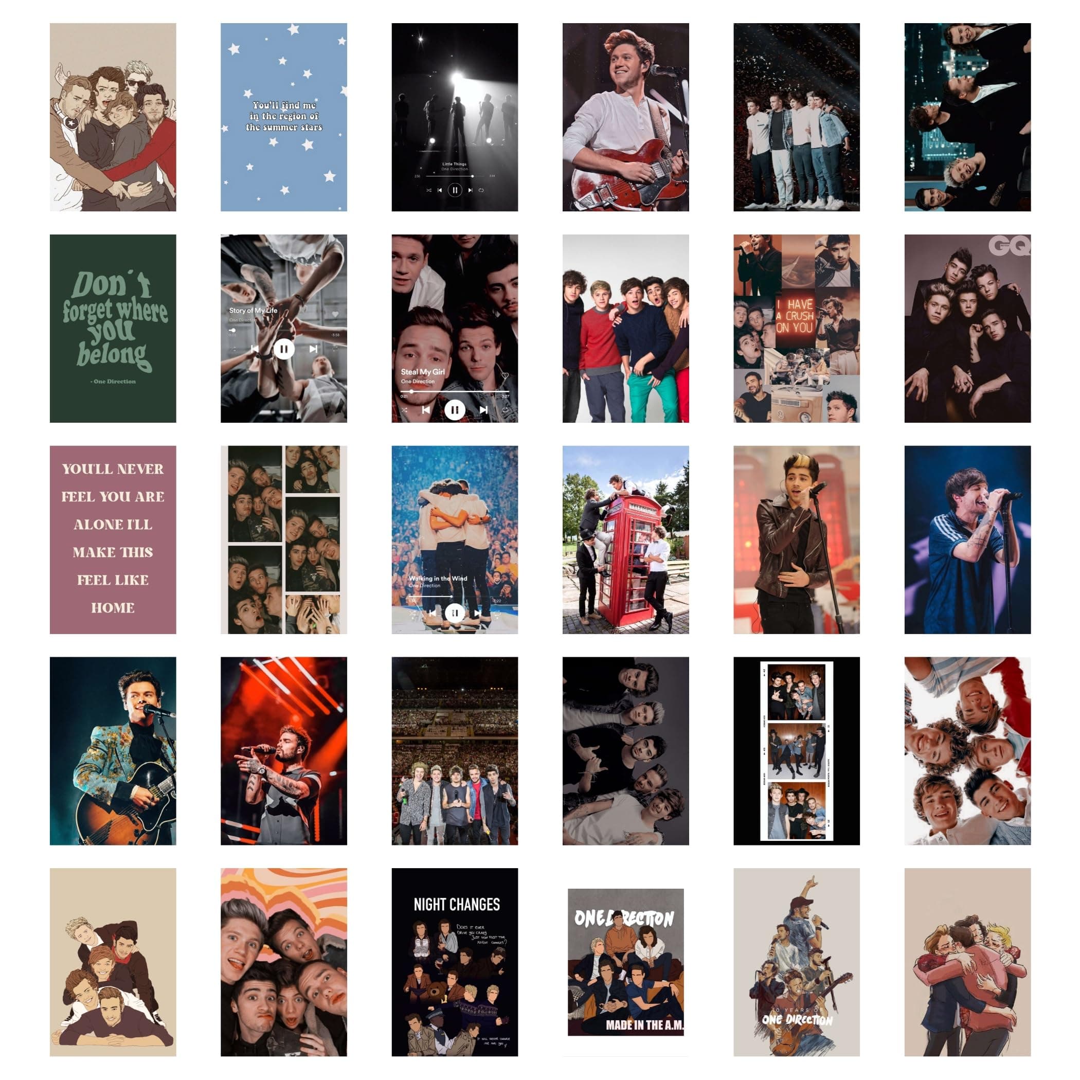 Unquote One Direction Band Wall Décor Art Posters, Multicolor Printed - Set of 30 (10L x 15W) cm - Home & Room Decoration Stickers, 300 GSM Paper, Posters for Gifts with Double Sided Tape Roll