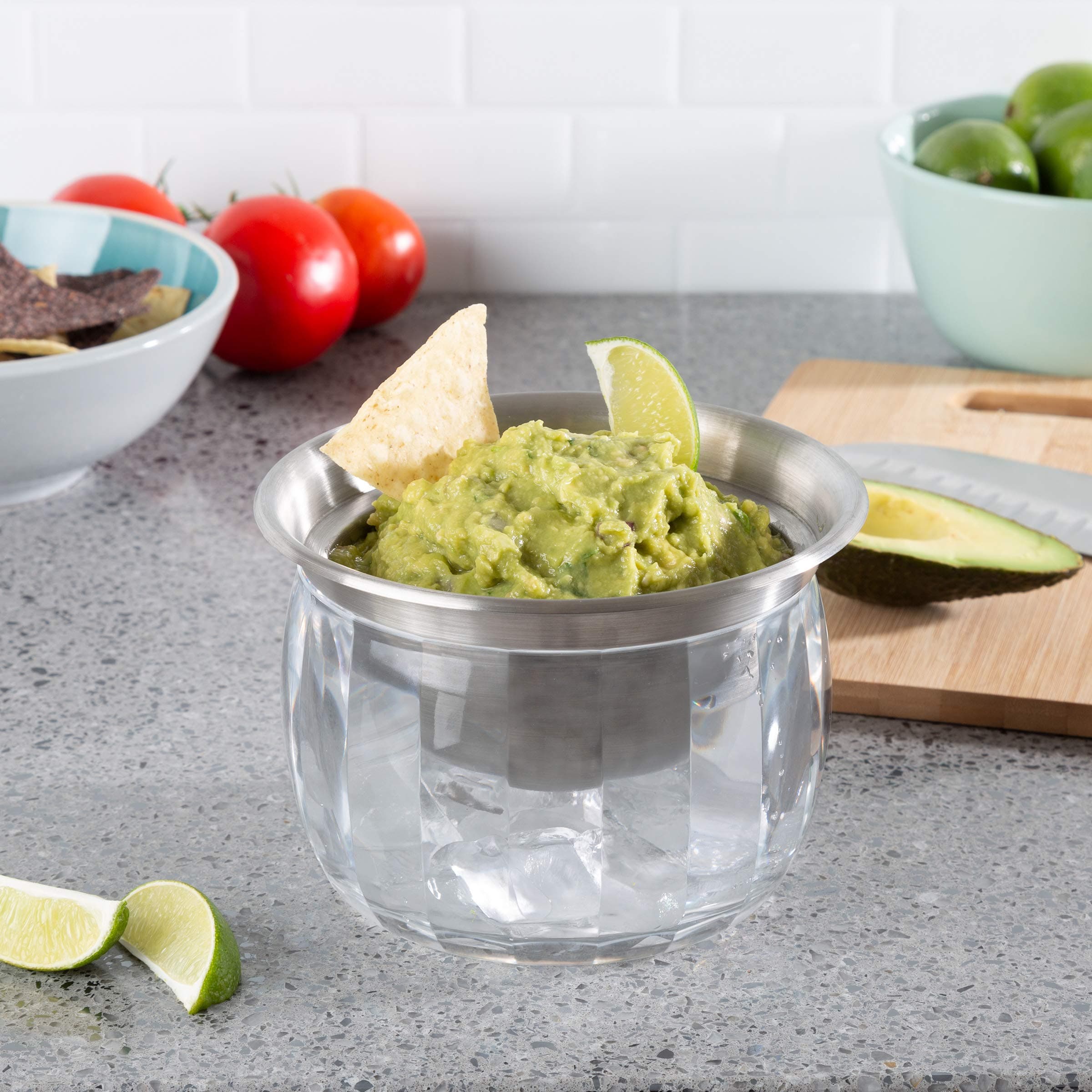 Classic CuisineCold Dip Bowl-Chilled Serving Dish with Ice Chamber-Servingware Container For Dip, Hummus, Dressing, Salsa, Guacamole, and More
