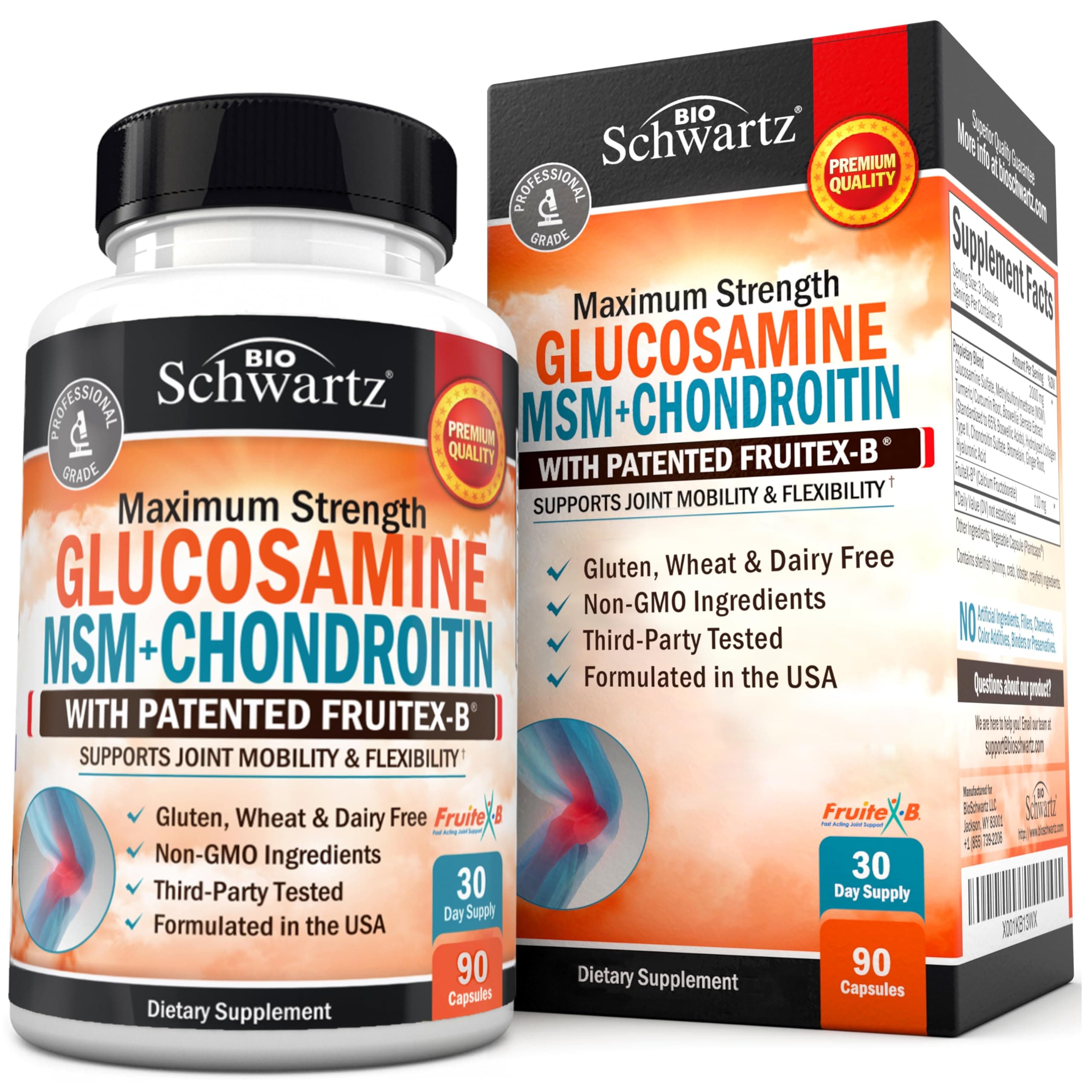 Glucosamine Chondroitin MSM Joint Support Supplement - Collagen Peptides, Turmeric and Ginger, Hyaluronic Acid, Glucosamine Chondroitin Sulfate for Joint Comfort - Gluten Free, Non GMO, 90 Capsules