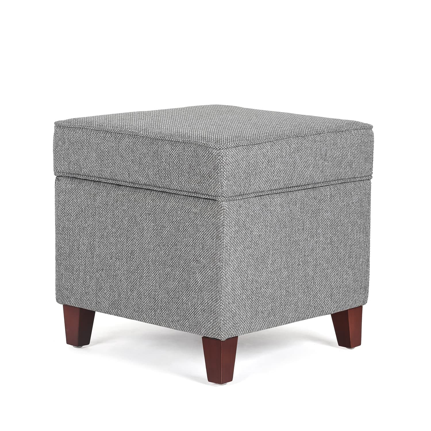 17 Inch Square Linen Storage Ottoman for Living Room & Bedroom, Small Upholstered Footrest Stool with Hinged Lid and Wood Legs, Modern Accent Furniture, Light Gray