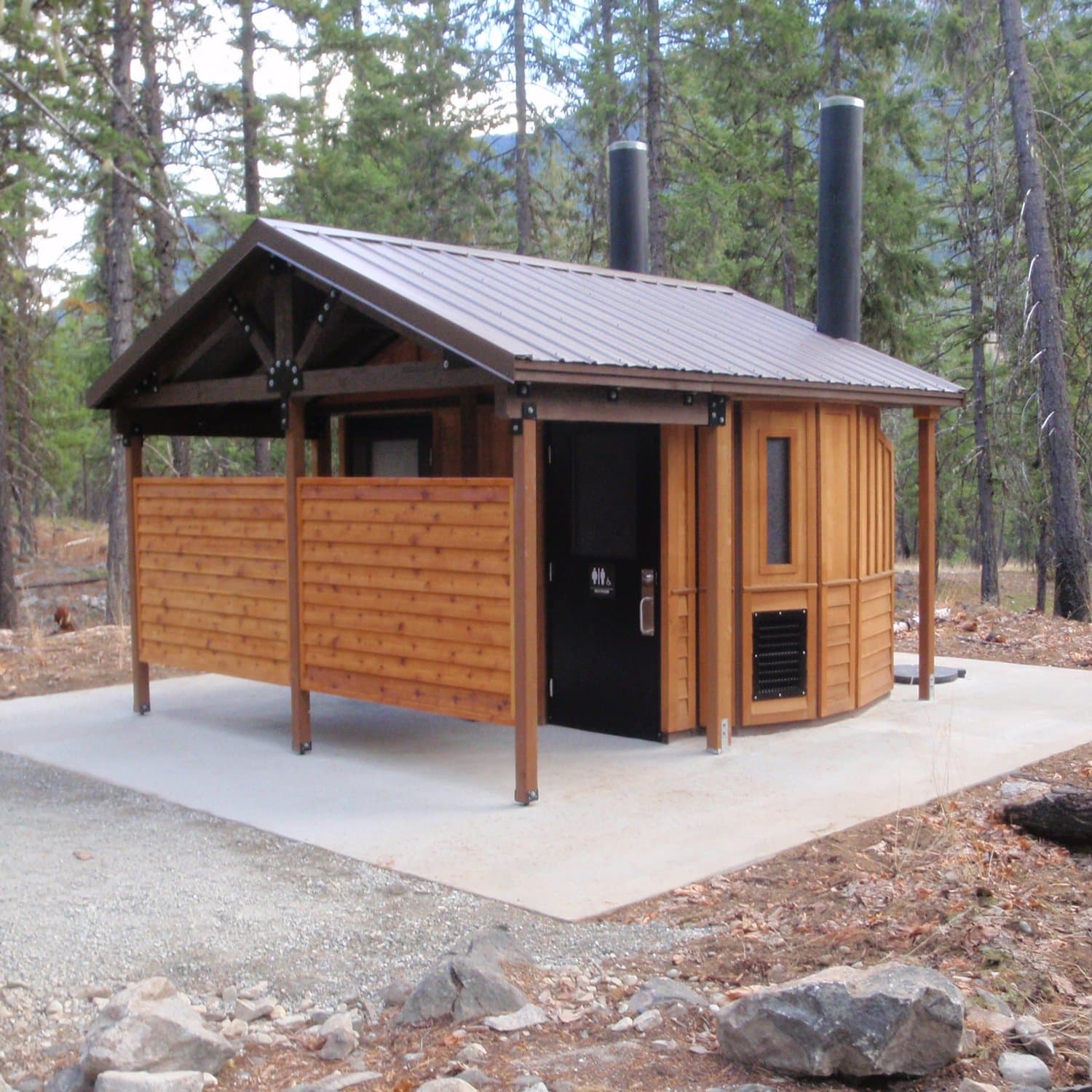 Romtec 1008 - SST Traditional Double Restroom w/All Weather Porch & Privacy Partition - With 750 gallon Vault