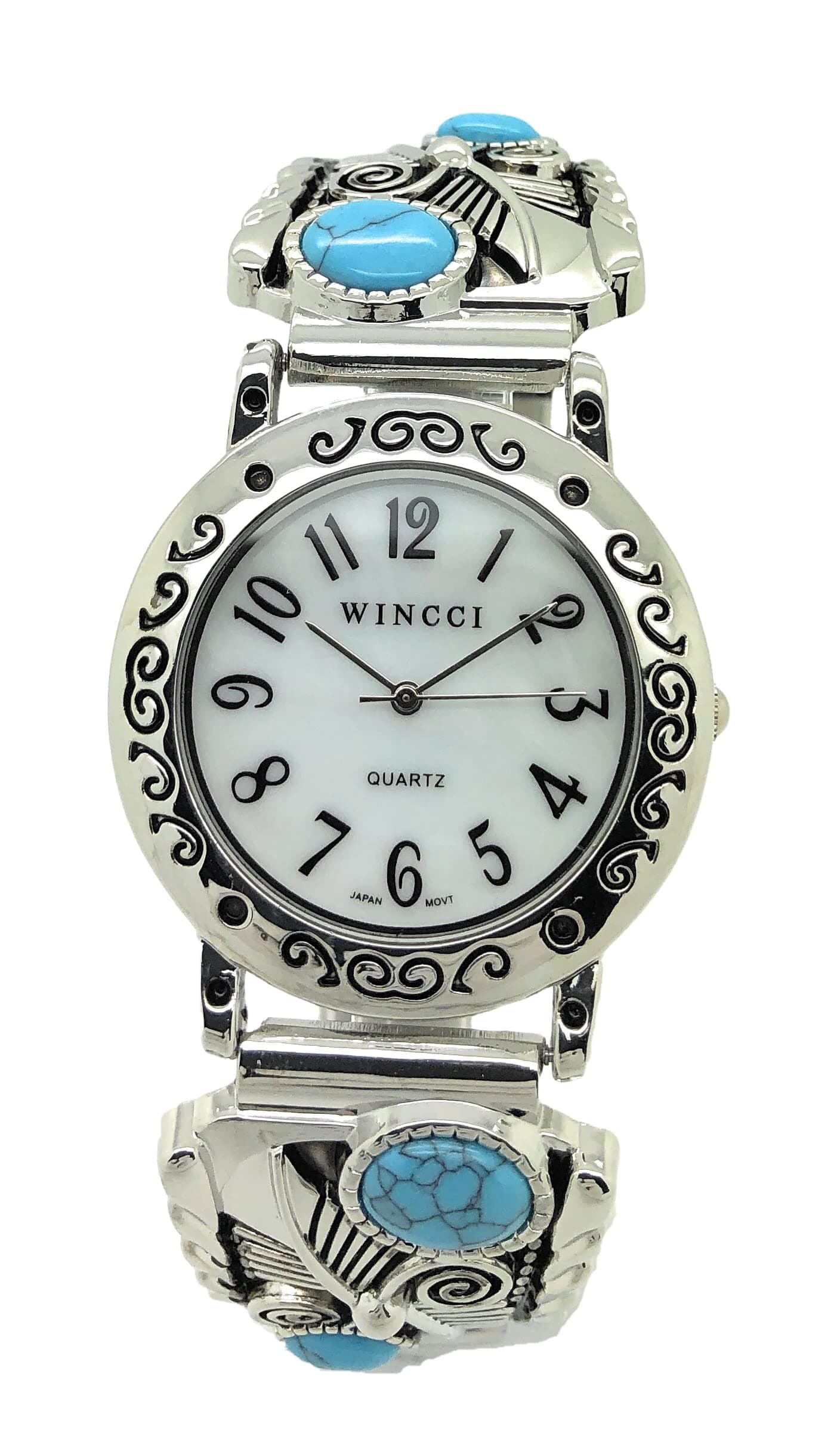 Mens Ladies 35mm Turquoise Western Stretch Elastic Band Fashion Watch with Stones Wincci