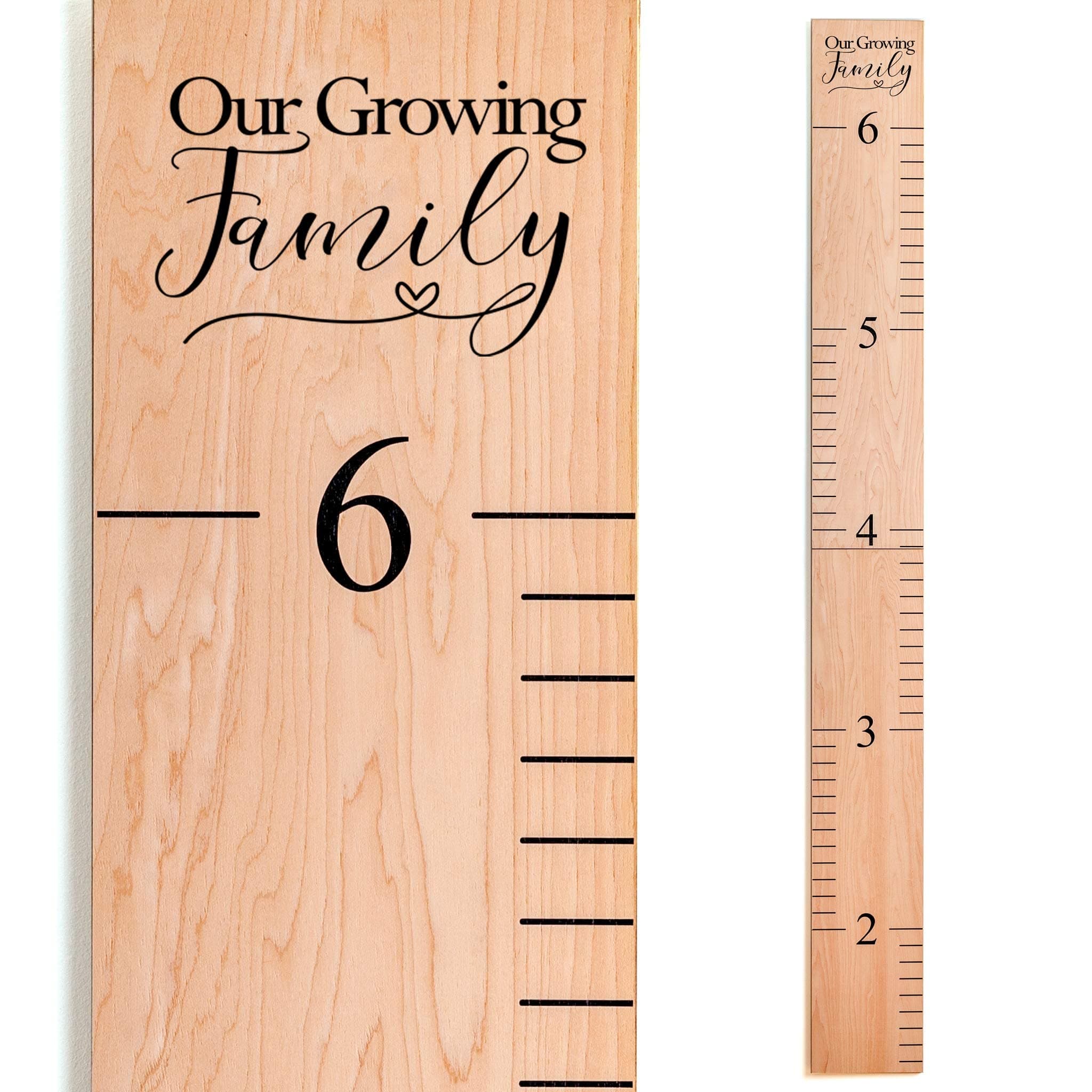 Headwaters Studio Wooden Growth Chart – Kids Height Chart, Wall Measurement for Kids, Height Chart for Wall, Growth Ruler for Children – Our Growing Family, Natural (63"x6.7")