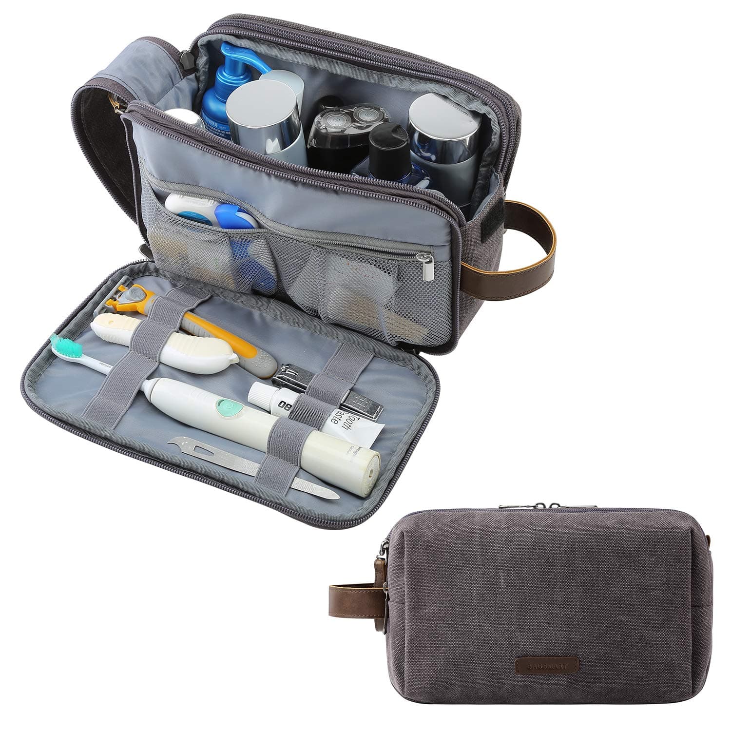 Toiletry Bag for Men, BAGSMART Travel Shaving Dopp Kit Water-resistant Toiletry Organizer for Travel Accessories, Grey