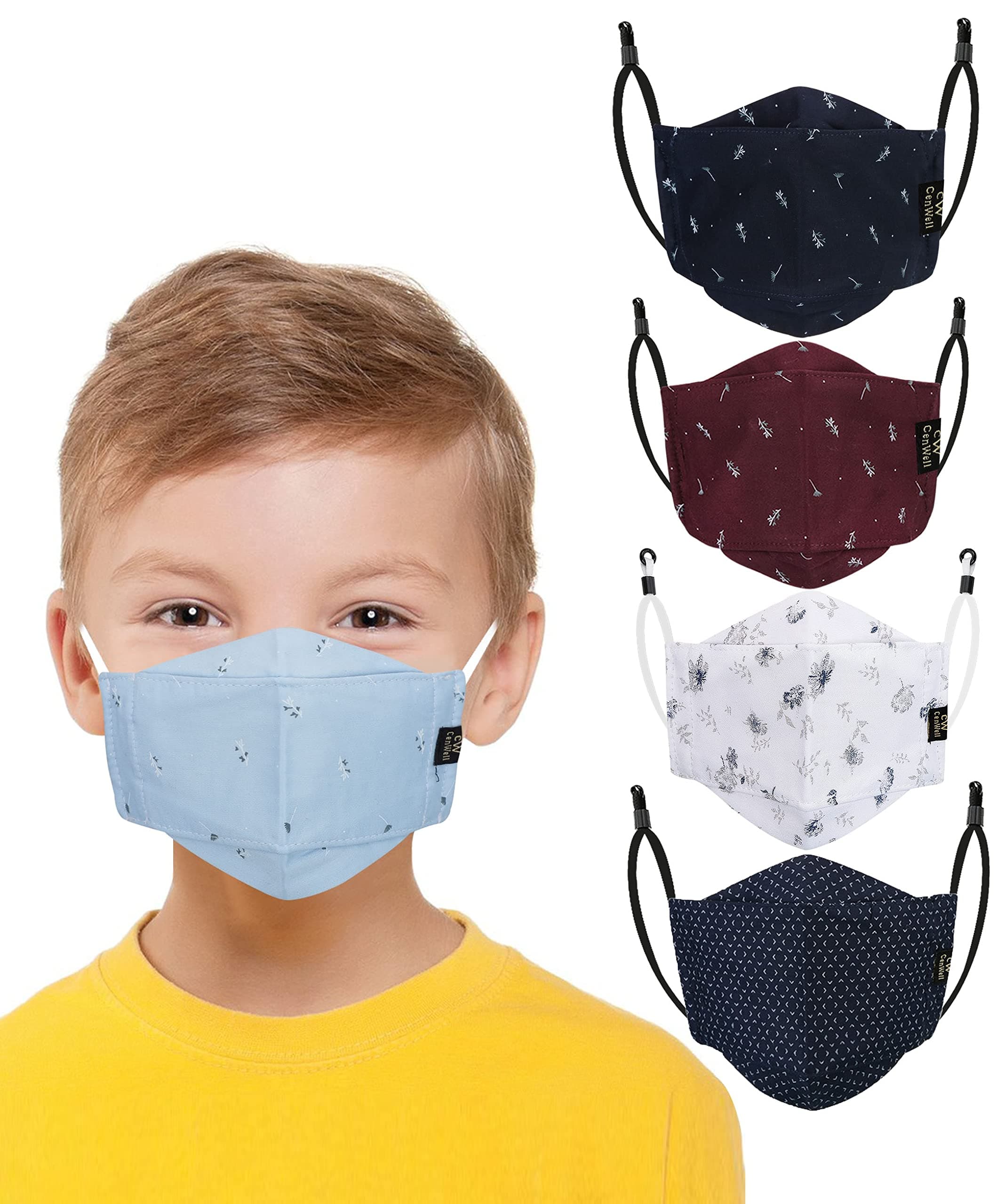 Cenwell Cotton Reusable, Washable & Breathable Face Mask with Adjustable Earloops and Without Valve for Boys Girls Children