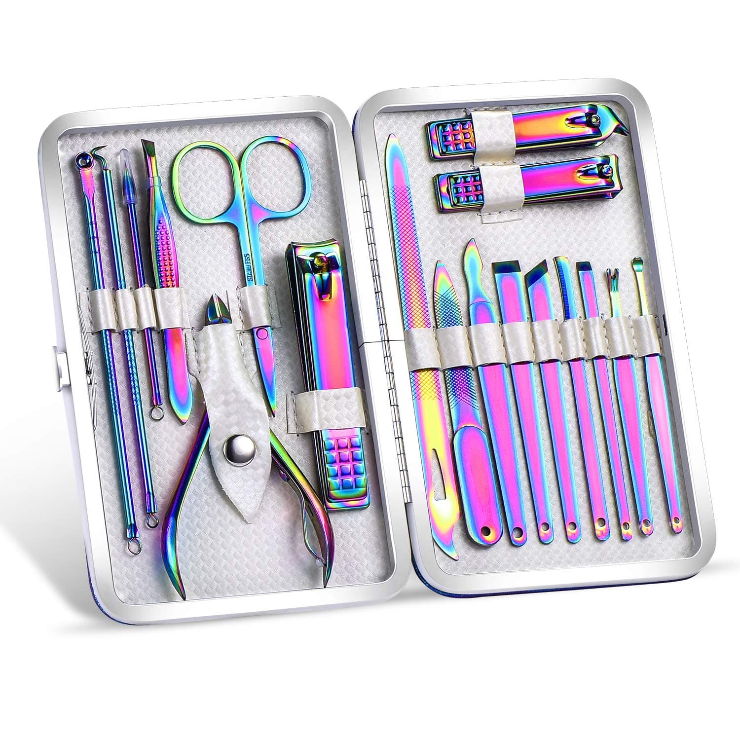 Rainbow Manicure Kits 18 Pcs Nail Clippers for Women Gift SFYDOM Women's Rainbow Leather Manicure Set (18-RainbowManicure Kits)