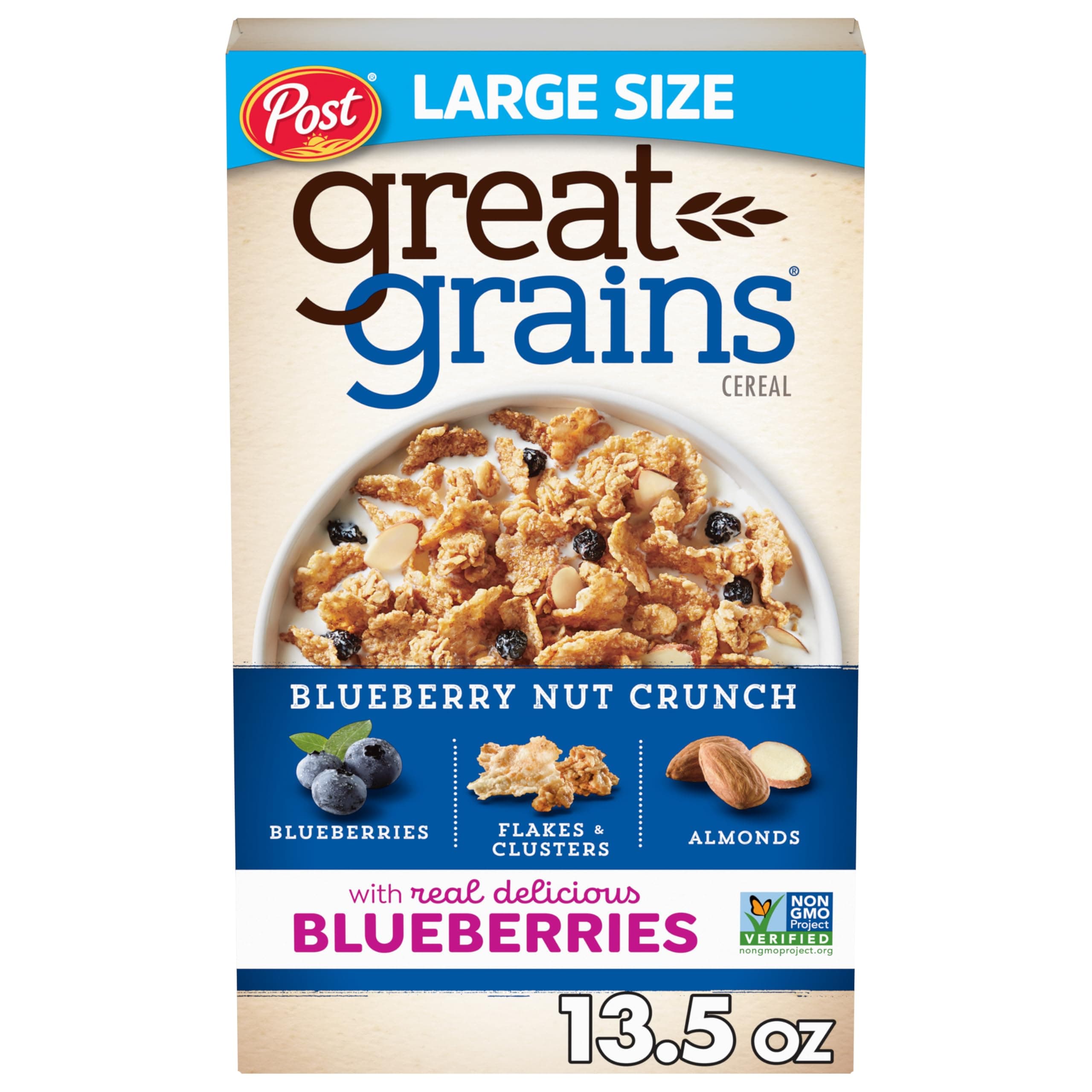 Blueberry Nut Crunch Blueberry Cereal, Heart Healthy Cereal With Dried Blueberries and Granola Clusters, Non-GMO Project Verified, 13.5 OZ Box