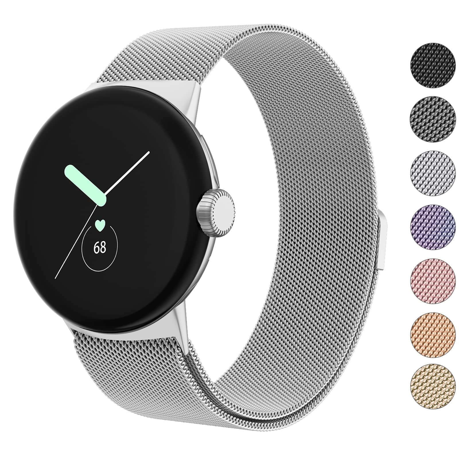 Amzpas Metal Band Compatible with Google Pixel Watch Bands for Women Men, Stainless Steel Mesh Loop Adjustable Wristband Replacement Strap for Google Pixel Watch 1/2 / 3 41mm Band