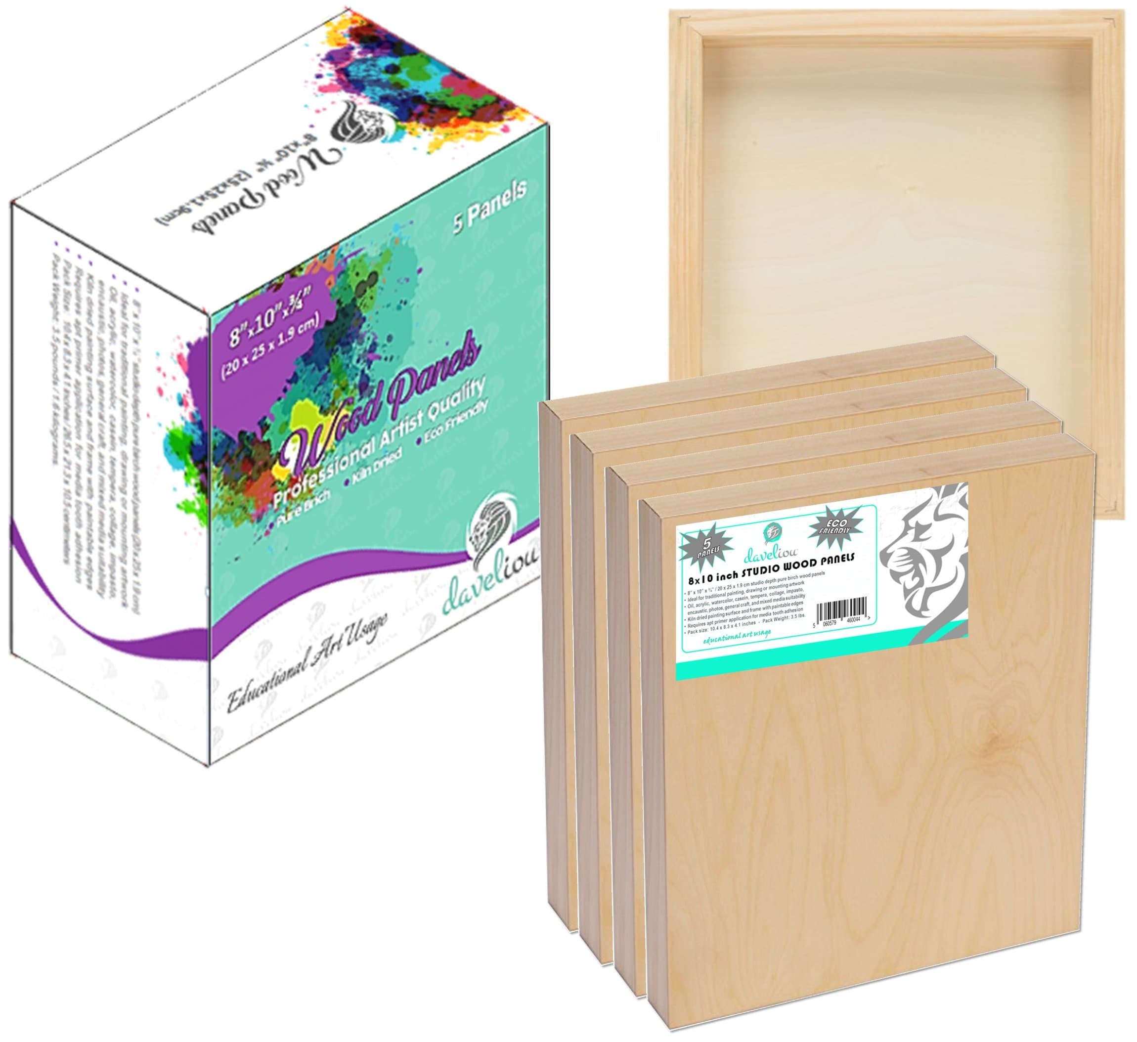 8”x10” Wood Canvas Boards for Painting, Arts, Crafts, Wood Burning, Shadowbox, Oils, Acrylics, and More (5 Pack)