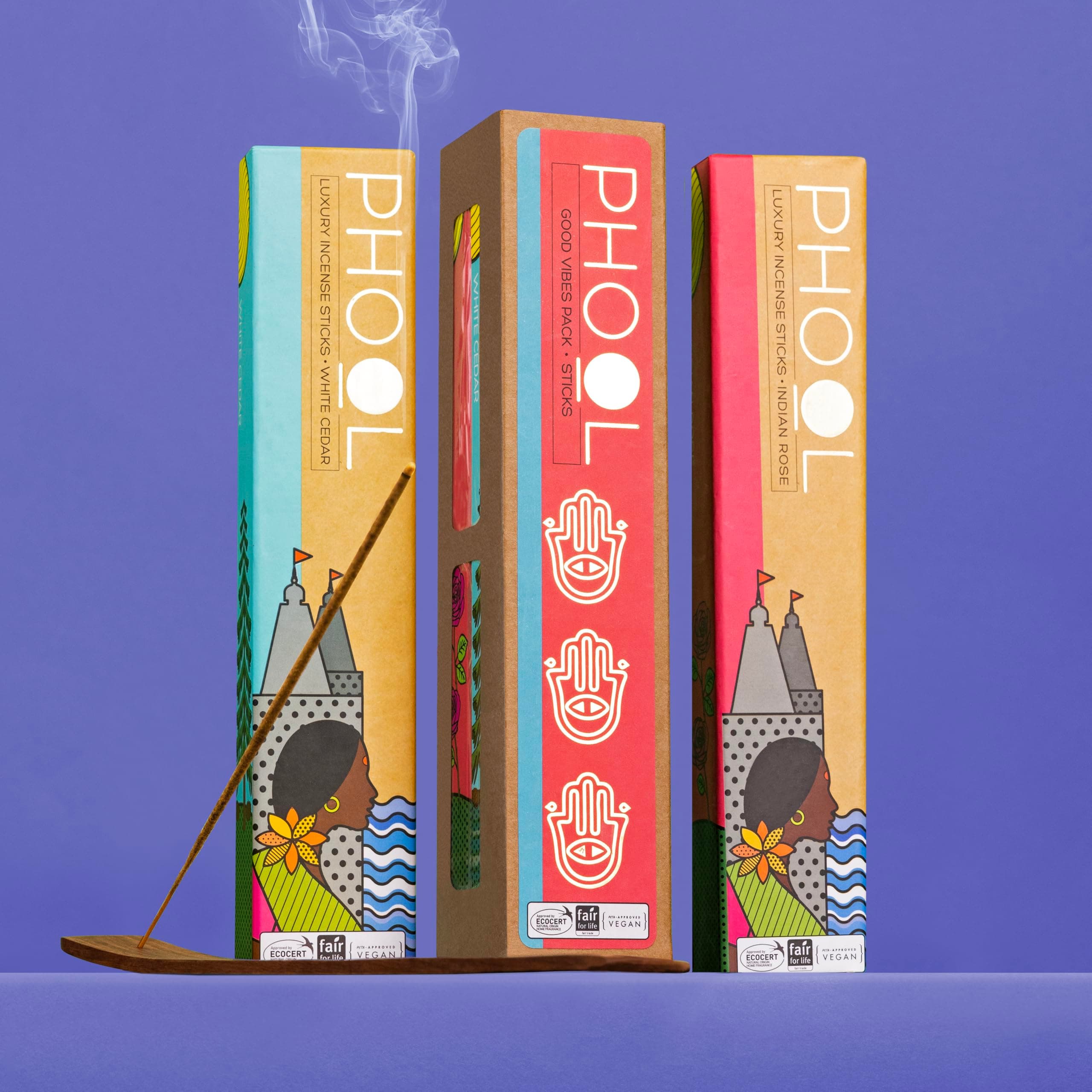 PHOOL LUXURY INCENSE Good Vibes Pack (80 Incense Sticks | 2 Fragrances- Indian Rose & White Cedar) (Orange)