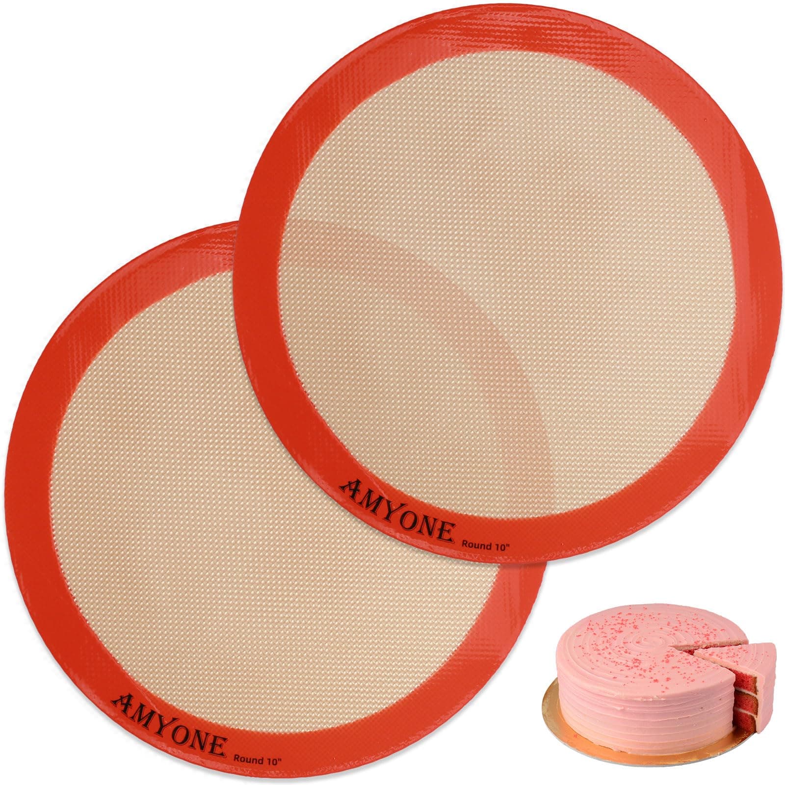 Amyone Round Silicone Baking Mats for 10 Inch Cake Pan, Tortilla Press Liner/Dough Mat, Food Grade Non-Stick Reusable (9.65", 2PC)