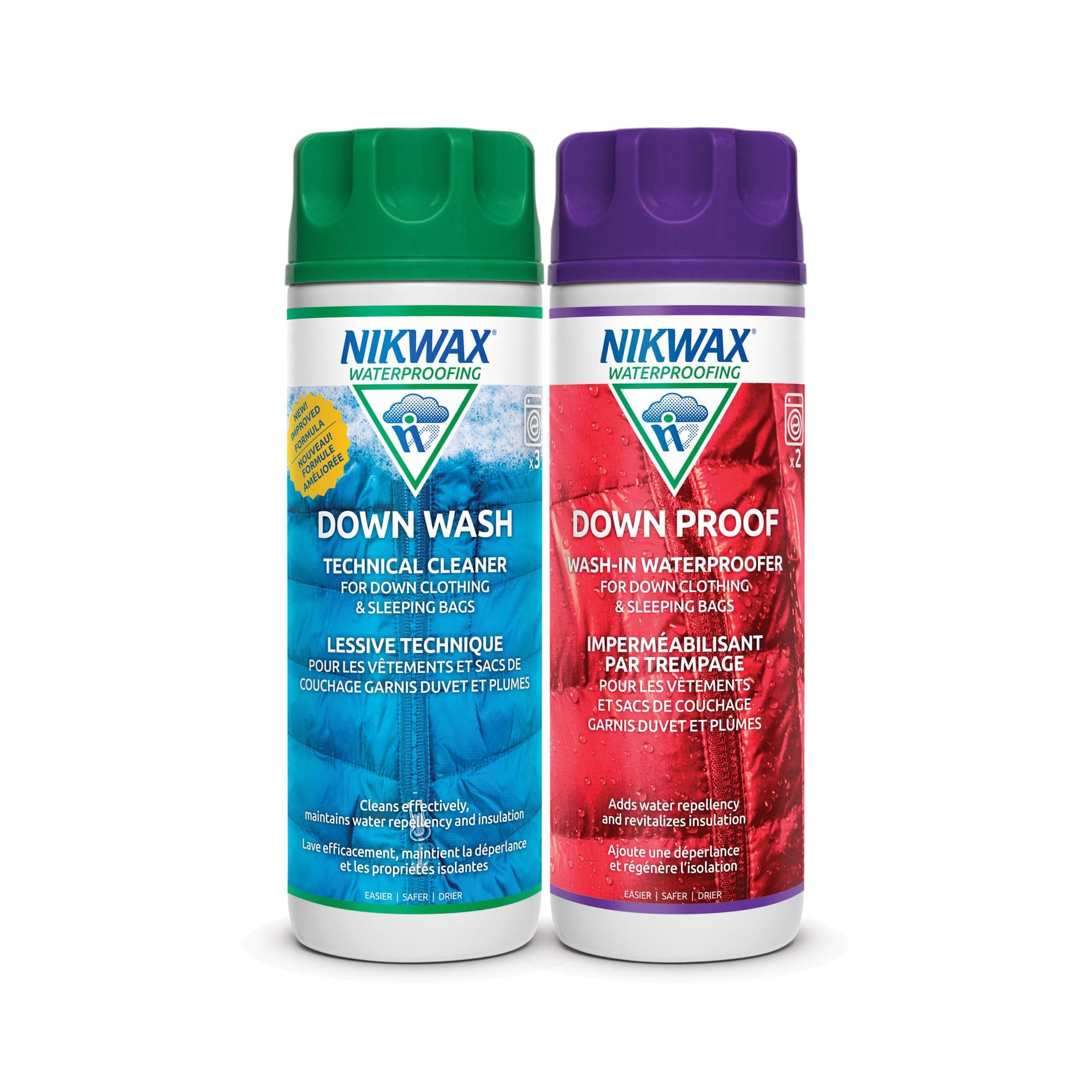 Down, Down DUO-Pack, 300ml, Wash-In Cleaning and Waterproofing adds DWR Water Repellency to Down Filled Jackets, Outerwear, Sleeping Bags, Restores and Protects Insulation and Loft