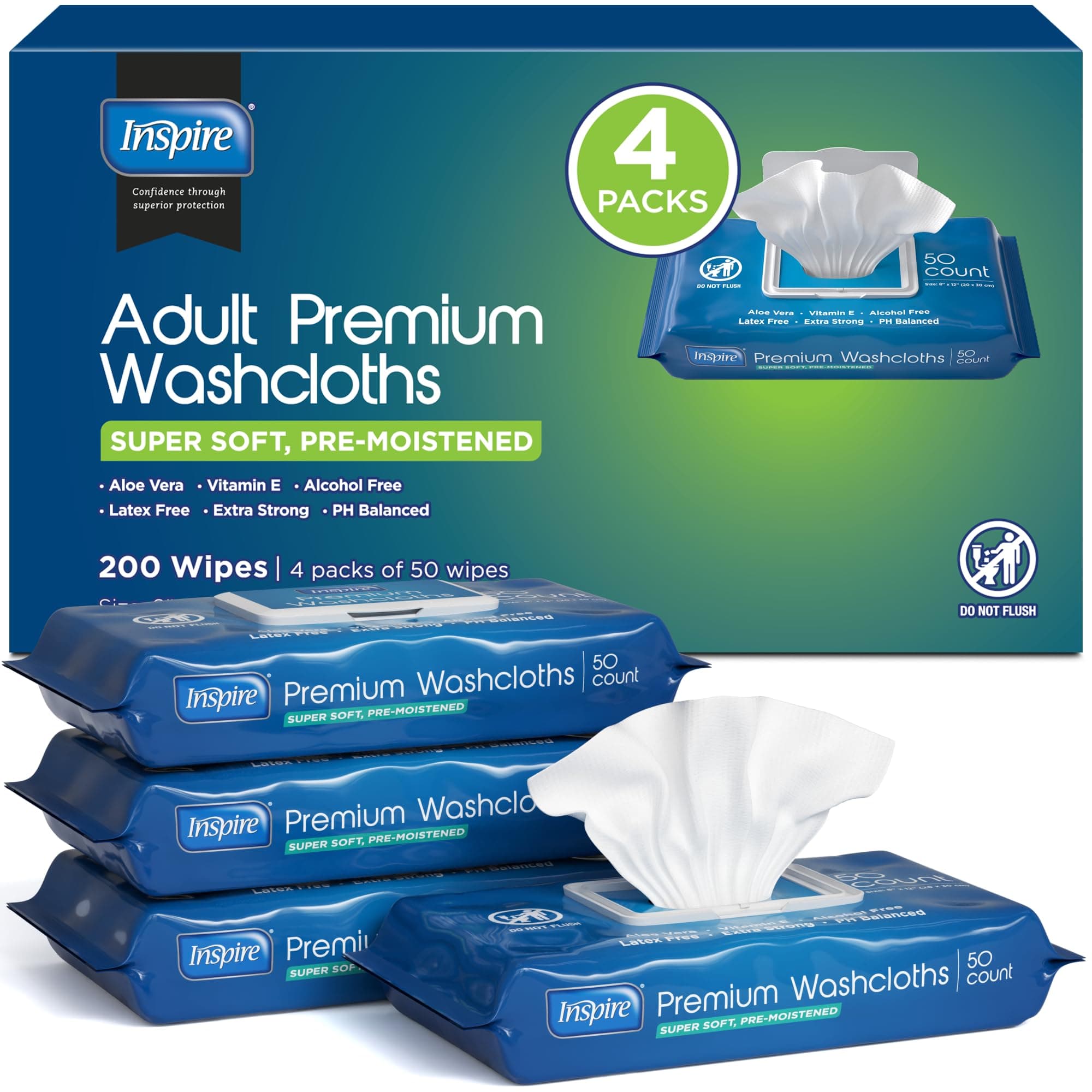 Inspire Adult Wet Wipes | Adult Wash Cloths Extra Large, Adult Wipes for Incontinence & Cleansing, 8"x12", 200 ct ââ‚¬¦