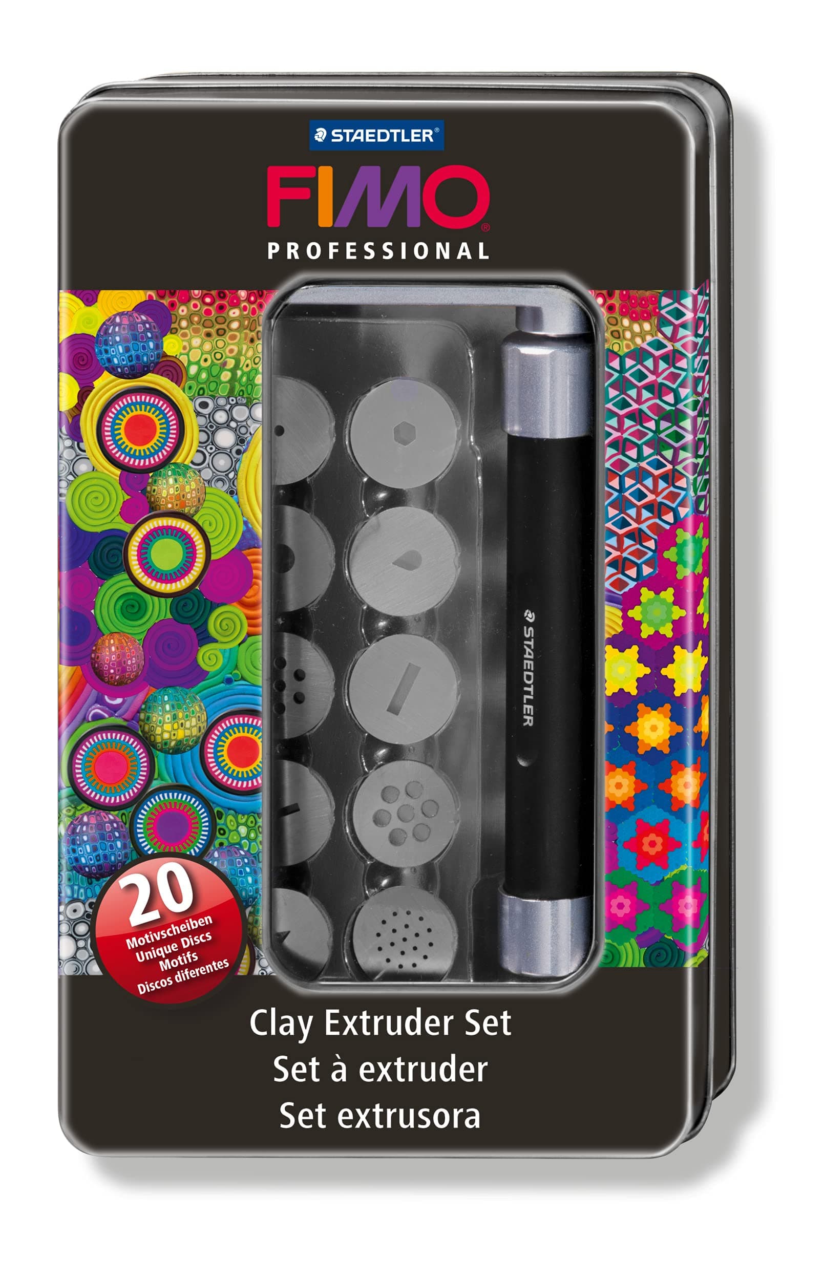 STAEDTLER 8700 17 FIMO Modelling Clay extruder in Metal tin with 20 Different Patterned nozzles, 8700 17 ST