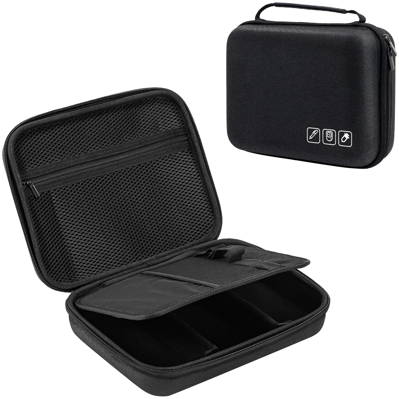 ProCase Diabetic Supplies Hard Travel Case, Diabetes Storage Bag for Glucose Meter, Insulin Pen, Blood Sugar Test Strips, Syringe, Needles and More Kits, Diabetic Care Kits Organizer Holder -Black