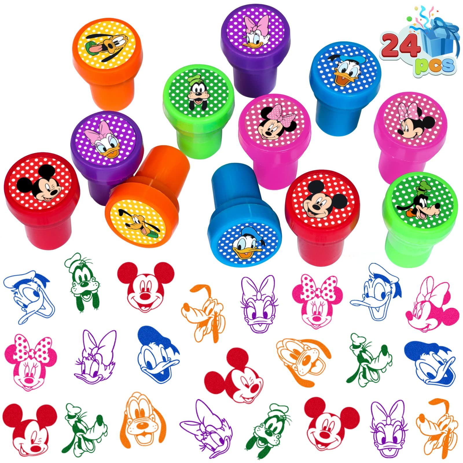 24 Pcs Mickey Mouse Themed Stampers, Mickey Mouse Birthday Party Supplies Favors, Classroom Rewards Prizes, Goody Bag Treat Bag Stuff for Mickey Mouse Birthday Party Gifts