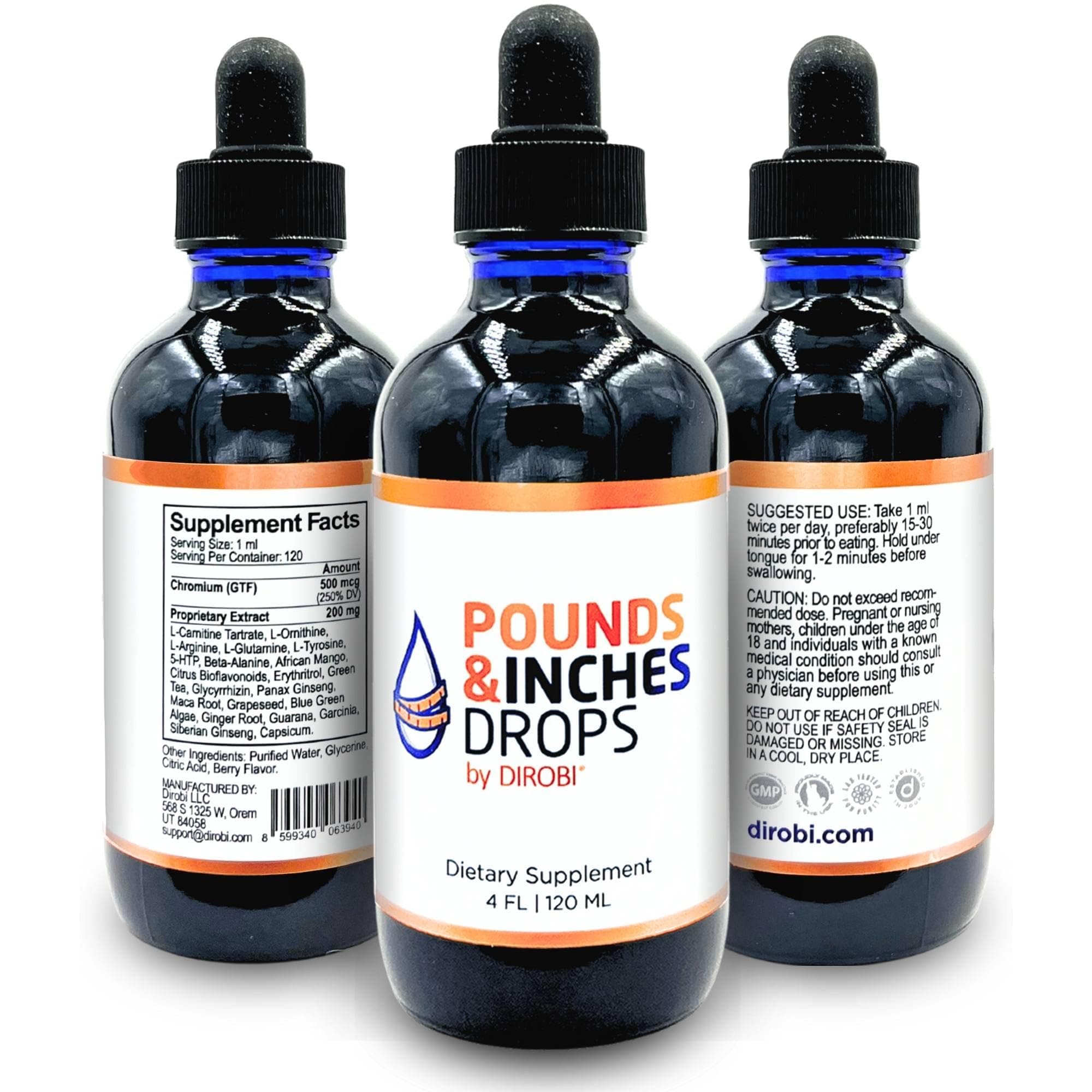 Dirobi Pounds and Inches Weight Management Drops, Liquid Supplement for Women and Men, Diet-Pill Alternative with Delicious Blueberry Flavor