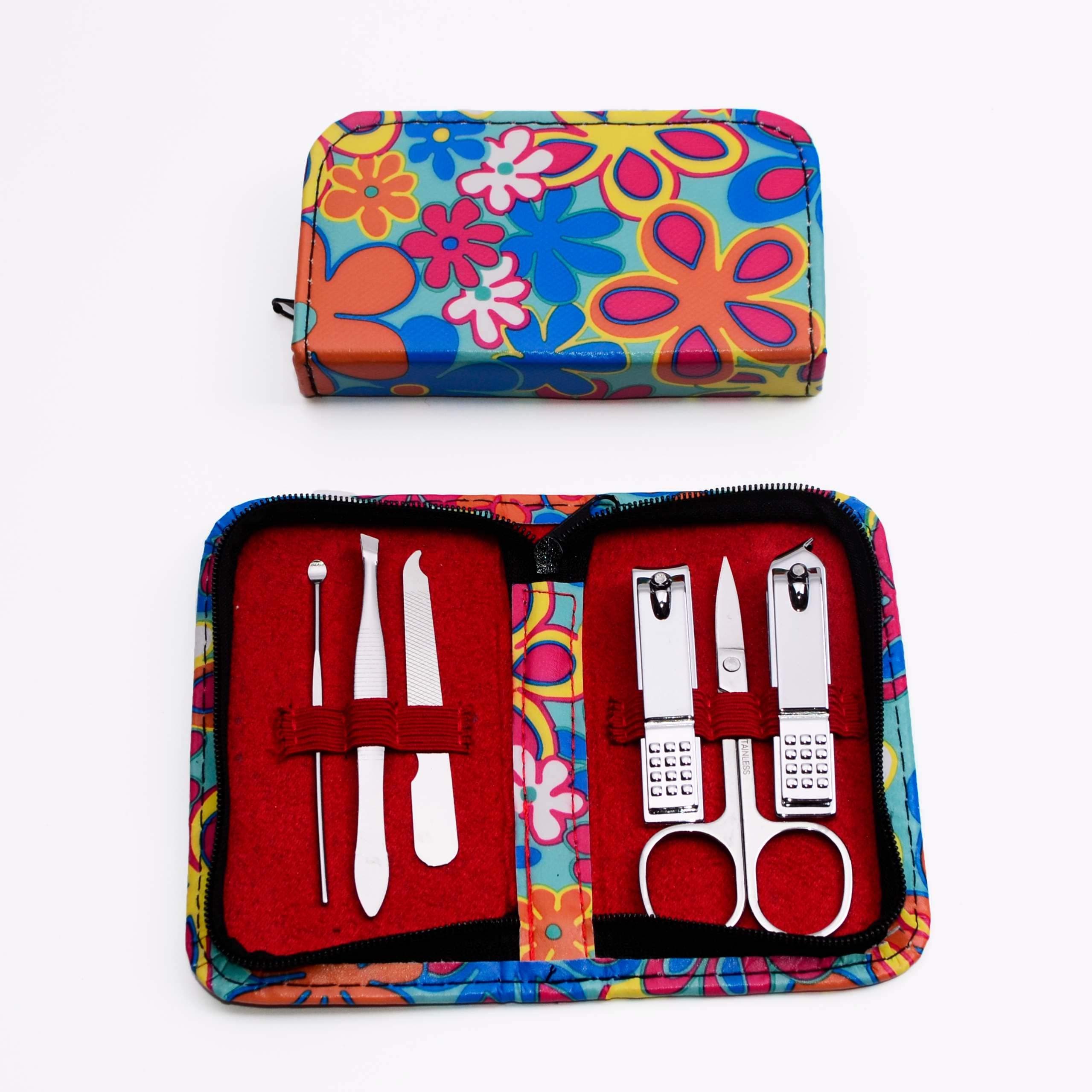 Manicure Pedicure and Beauty Grooming Kit, 6 Pcs Nail Clippers, Personal Care Mani Pedi Set With Nail Scissors Nail Clippers, Pocket Size, Perfect for Travel or for Gift, Flower Pattern Case