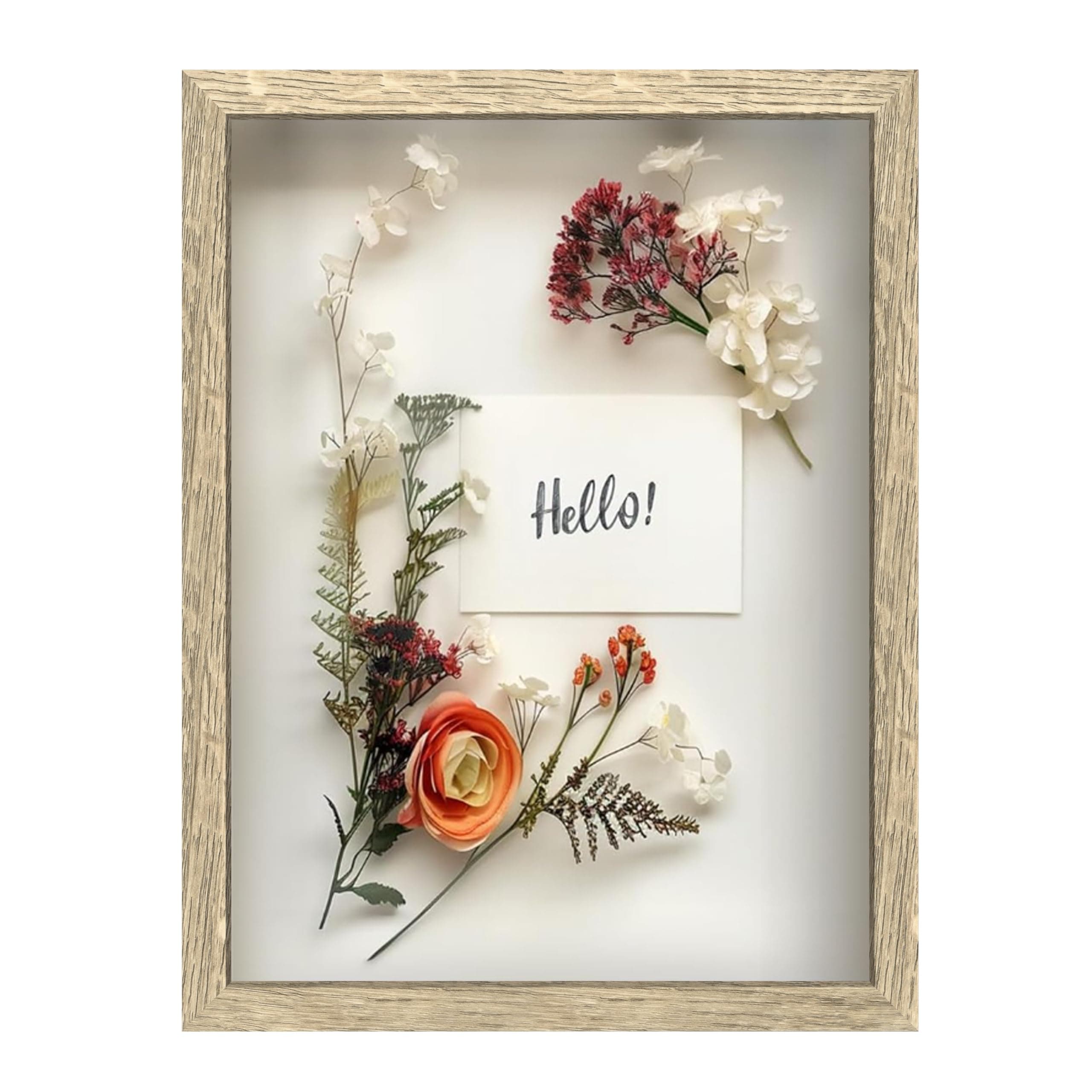 FrameWorks 12" x 16" Driftwood Shadow Box Frame - Soft Felt Backing, Tempered Glass and Includes Elegant White Ball Push Pins