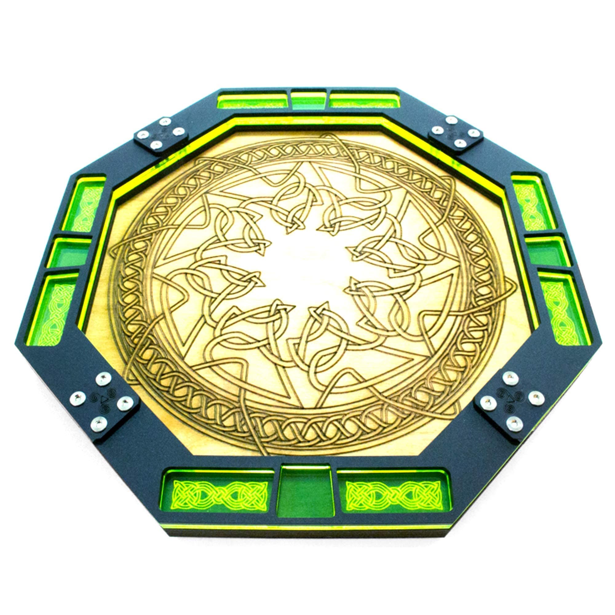 Dice Tray-10 Octagon Wood with Laser Etched Celtic Knot Design ~ Laser Lime ~