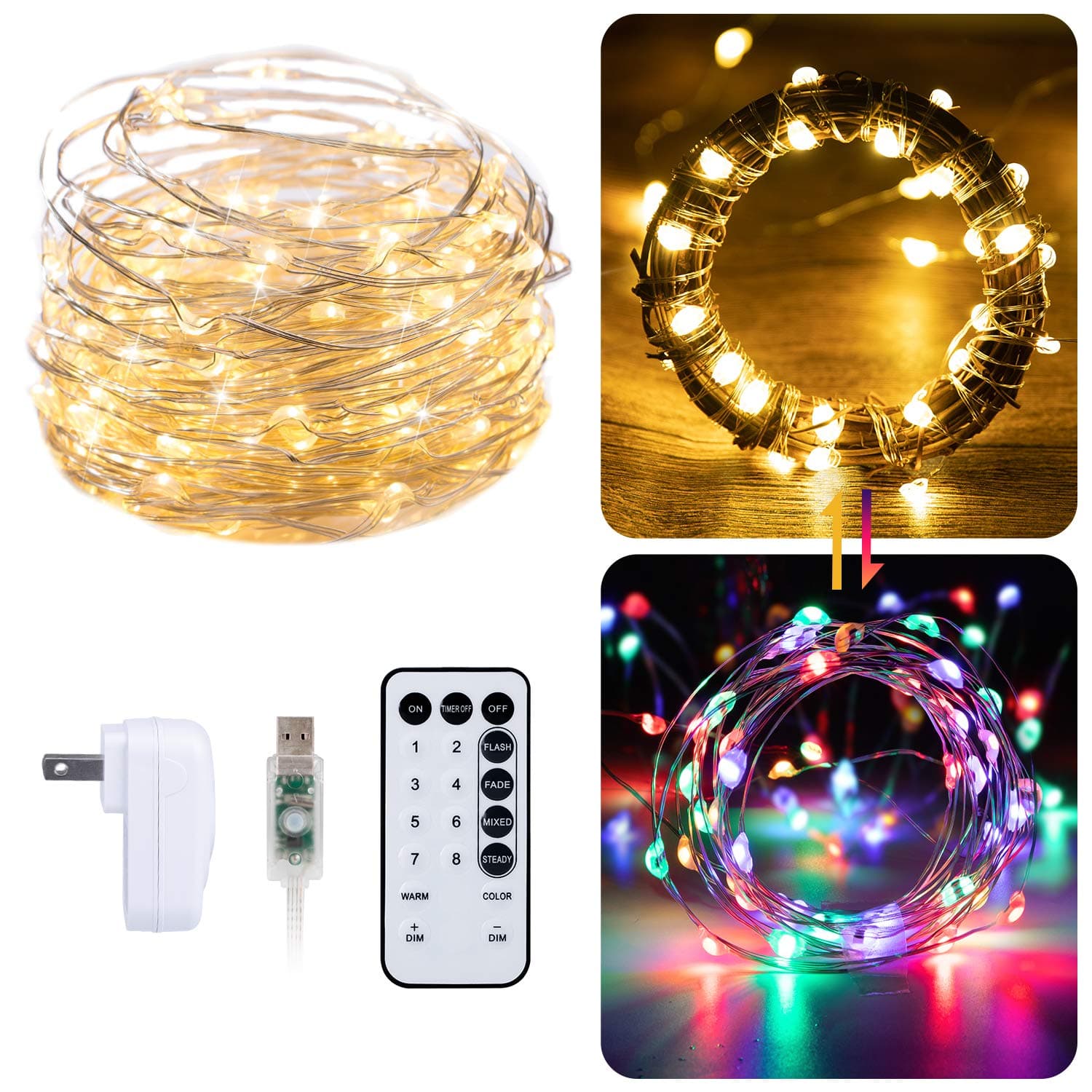 USB Fairy String Lights, 40FT 120LED Firefly String Lights, 8 Lighting Modes Twinkle Lights for Bedroom Halloween Christmas Tree Wreath Party Wedding Baby Shower Decoration, Pure White