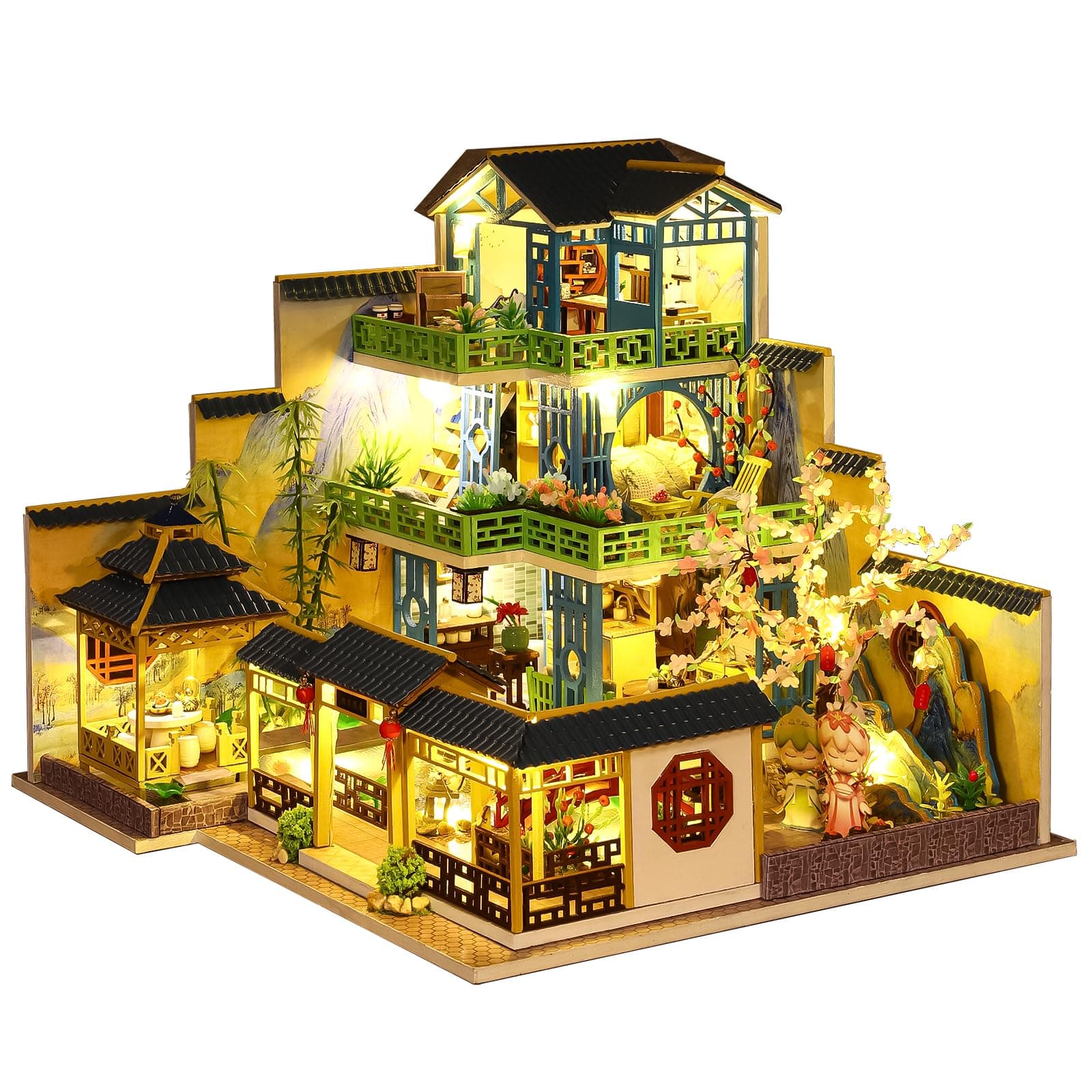 Spilay Dollhouse DIY Miniature Wooden Furniture Kit,Mini Handmade Big Castle Model with Dust Cover & Music Box,with dust Cover 1:24 Scale Creative Doll House for Adult Gift