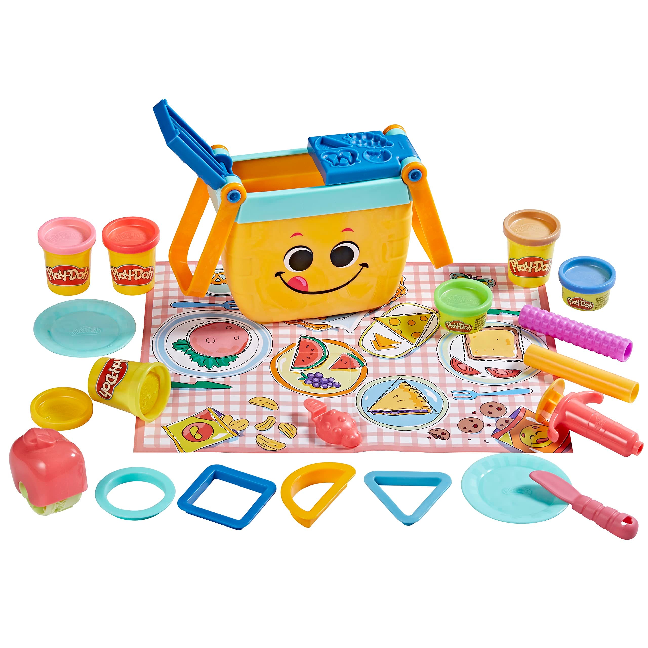 Picnic Shapes Starter Set, Preschool Toys for 3 Year Old Girls & Boys, Play Food, 12 Tools & 6 Modeling Compound Colors
