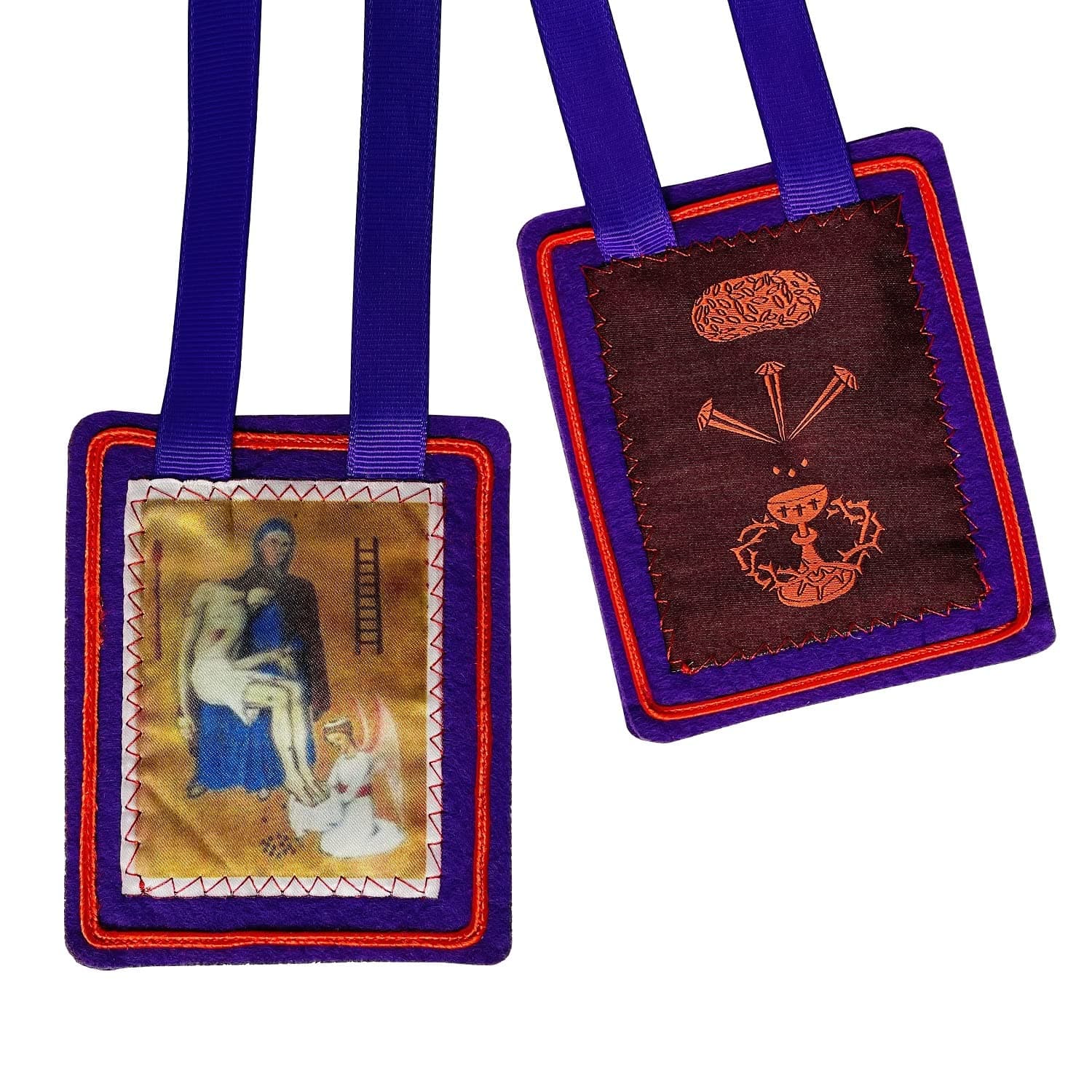 Scapular Catholic Purple Blessing and Protection Scapular Mary Julie Jahhny's Scapular Escapularios Catolicos Handmade Catholic Necklace Gift for Religious Decor of Church, Metal, No Jewel