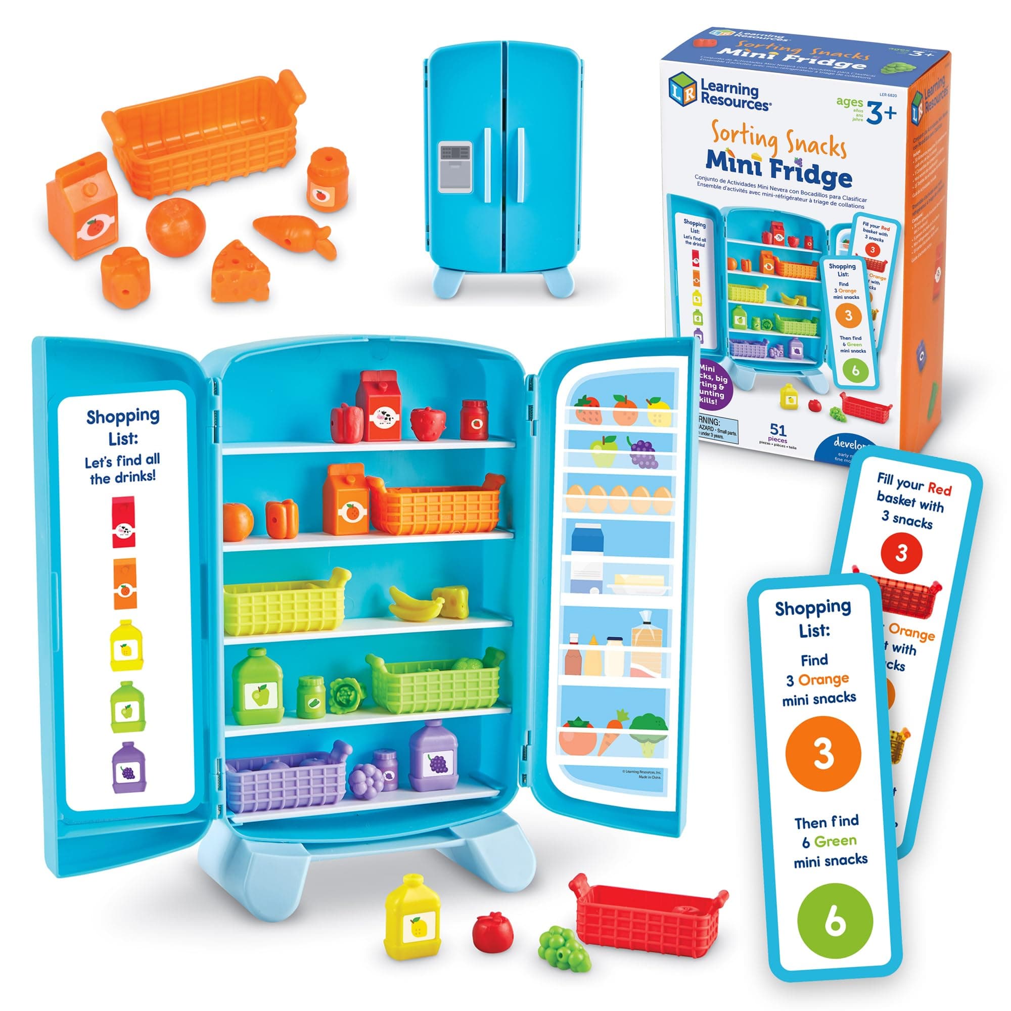 Sorting Snacks Mini Fridge - Play Food, Toddler Kitchen, Montessori , Color Sorting Sensory, Gifts for Boys and Girls, Preschool Games, Fine Motor Skills, Counting, Kindergarten
