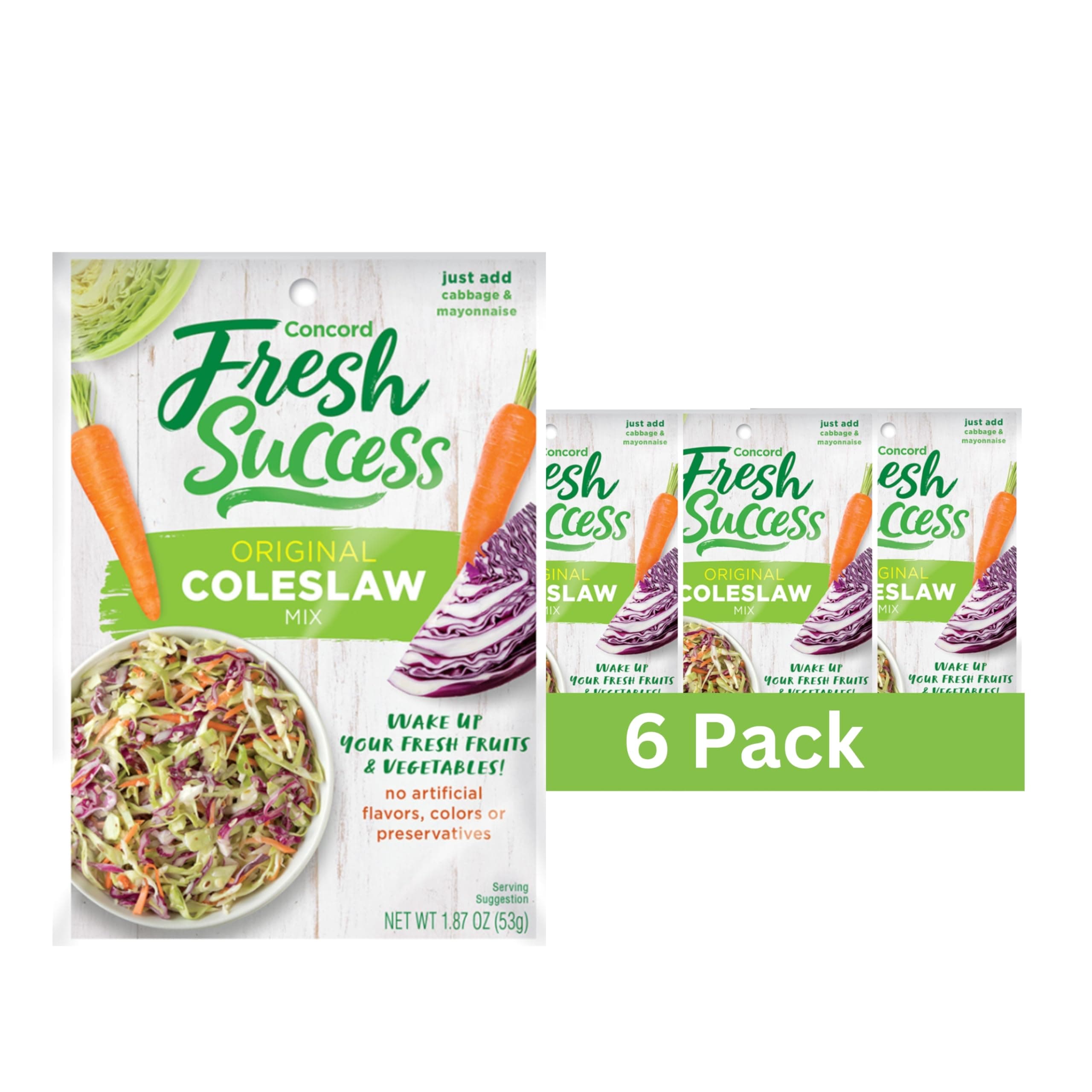 Concord Foods All-American Coleslaw Seasoning Mix, Tangy, Sweet-Tart Blend for Creamy - Add Cabbage and Mayonnaise! 1.87 Ounce Pack of 6