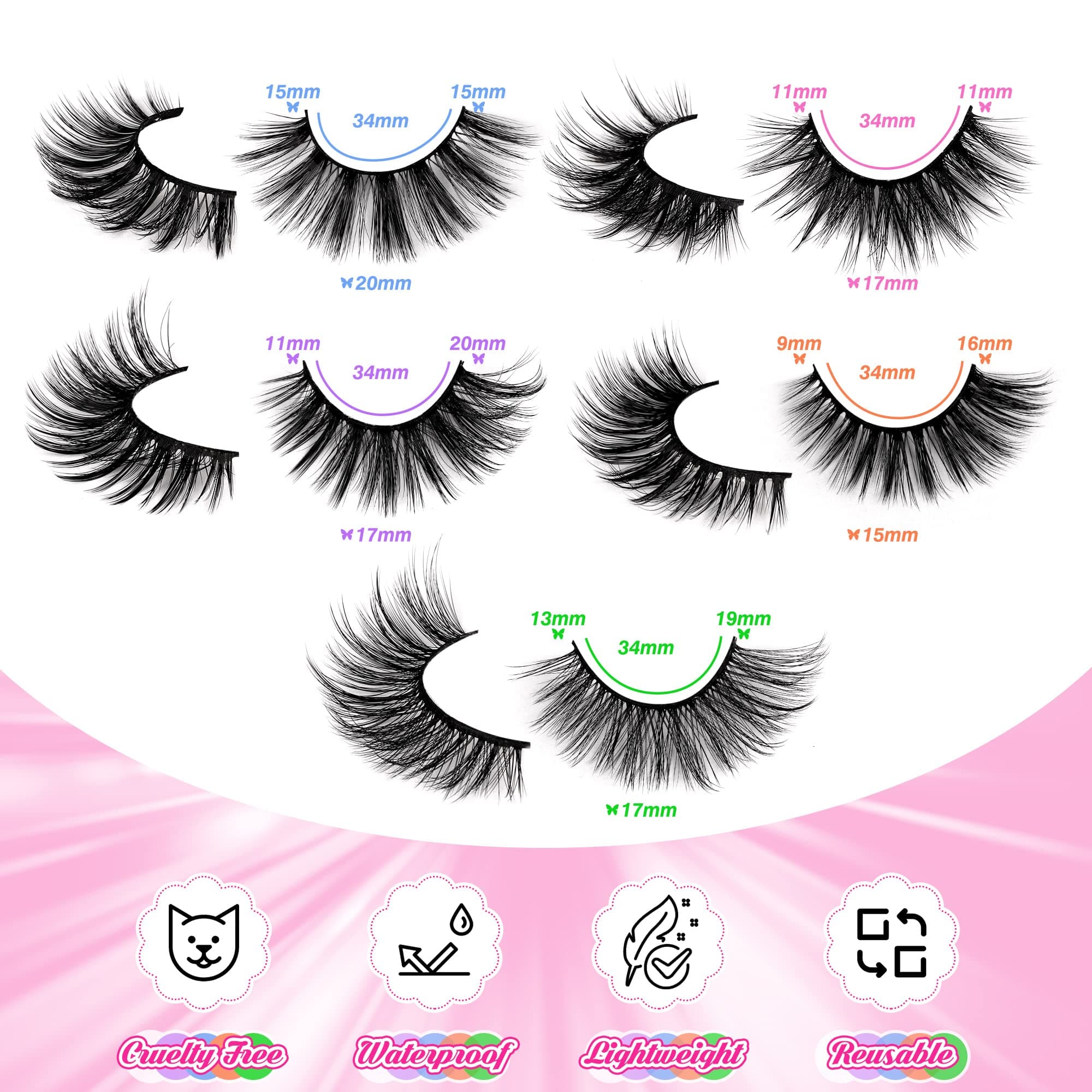 ALPHONSE 20 Pairs False Eyelashes 3D Faux Mink Lashes Natural Look Wispy Fake Eyelashes 16-20MM Fluffy Volume Long Thick Lashes Pack 5 Styles Mixed