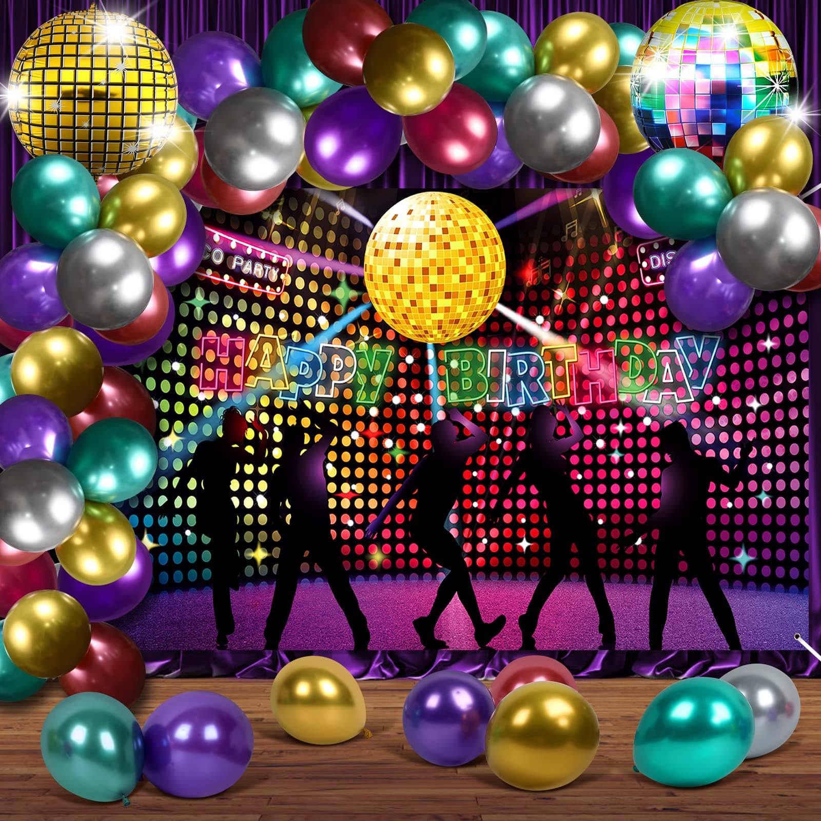 70s Party Decorations Disco Birthday Party Decorations Large Disco Birthday Banner Backdrop and 52 Pieces Disco Ball Balloons Garland Kit Disco Fever Dance Let's Glow Crazy Neon Birthday Party