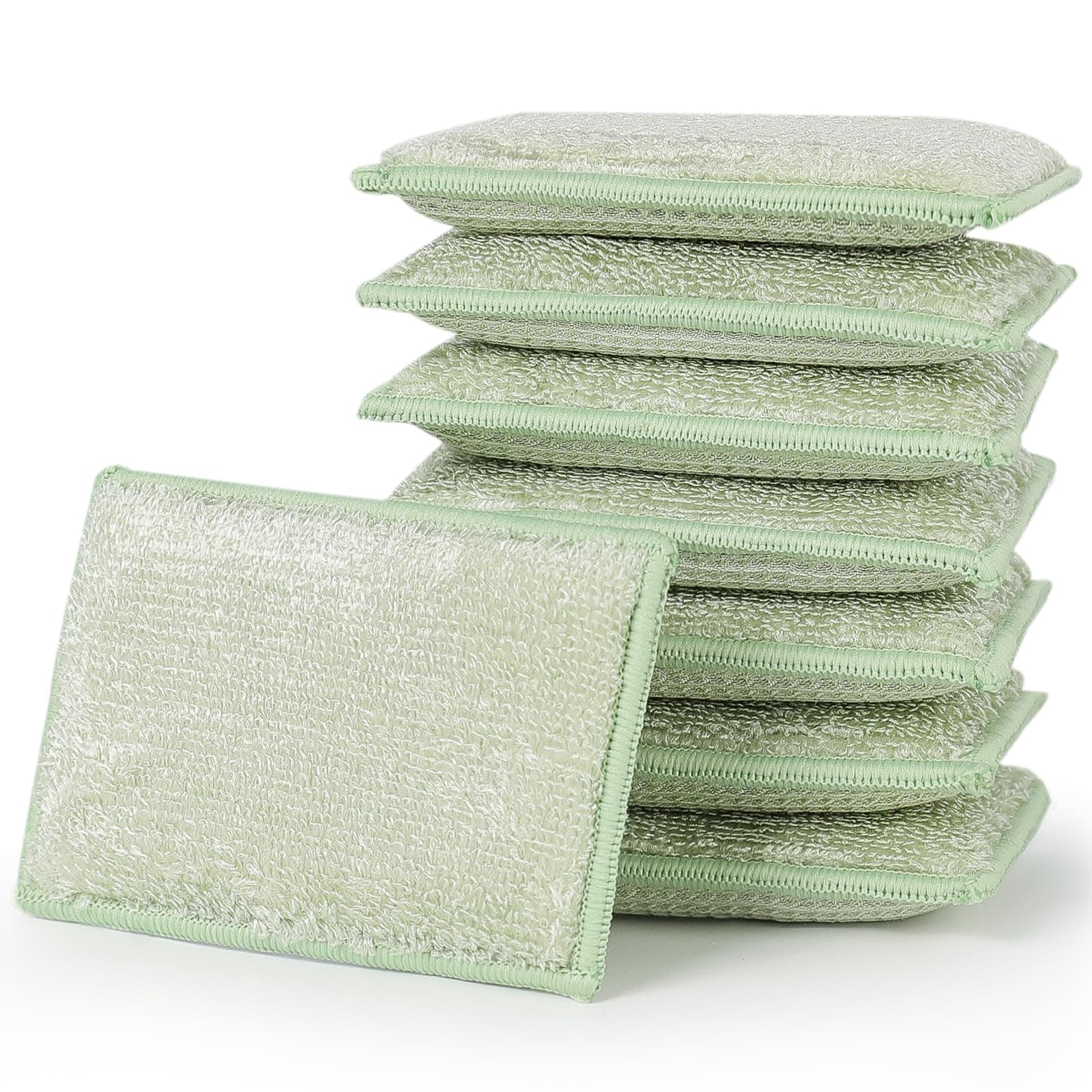 JEBBLAS Bamboo Natural Absorbent Sponges Kitchen Cleaning Sponges Reusable Dish Washing Sponges Green (8 Pack)…