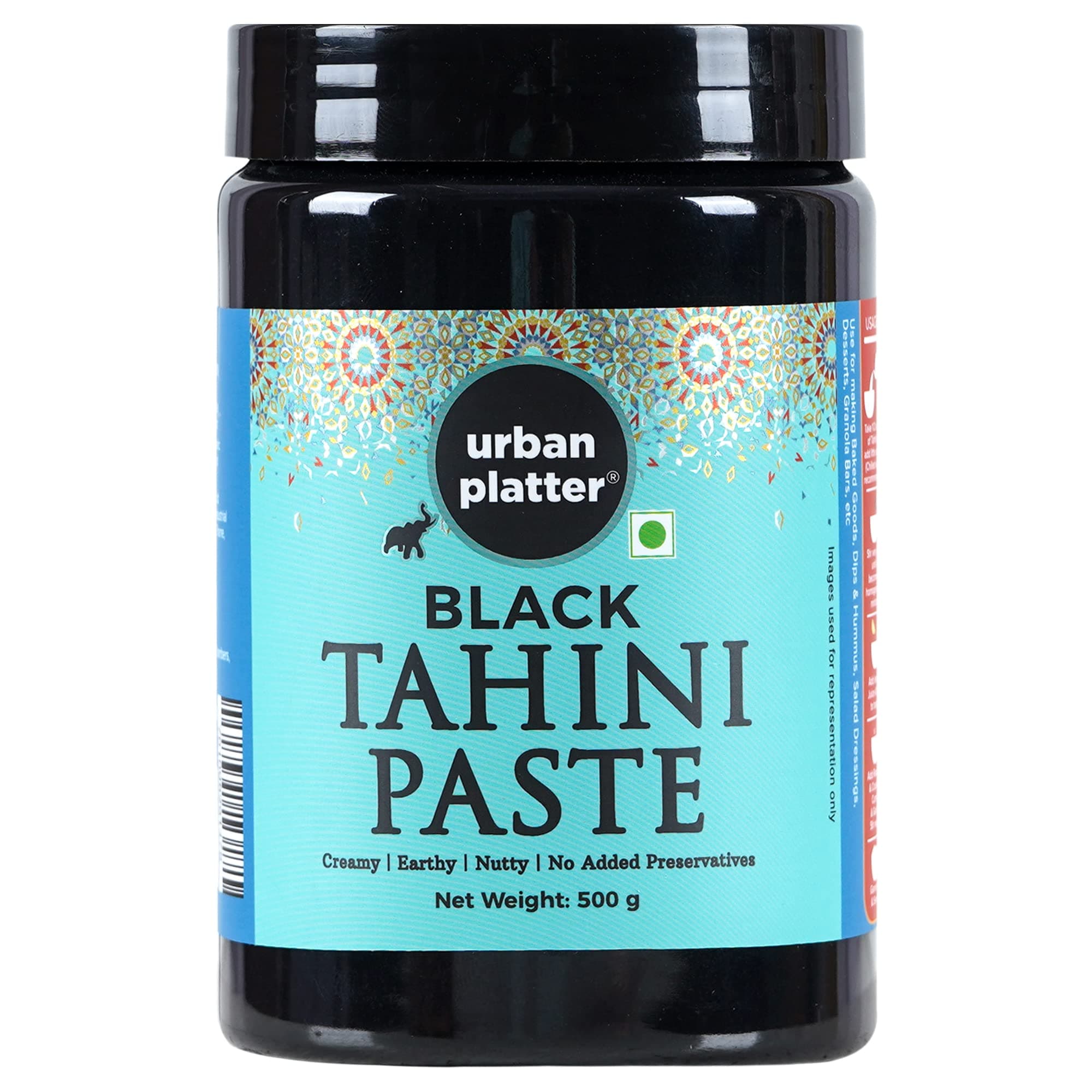 Urban Platter Black Tahini Paste, 500G (100% Pure Hulled Ground Black Sesame|Seed Butter|Pate De Sesame|Tahina|Add to Baked Goods, Dips & Hummus, Salad Dressings, Desserts, Granola Bars, Etc)
