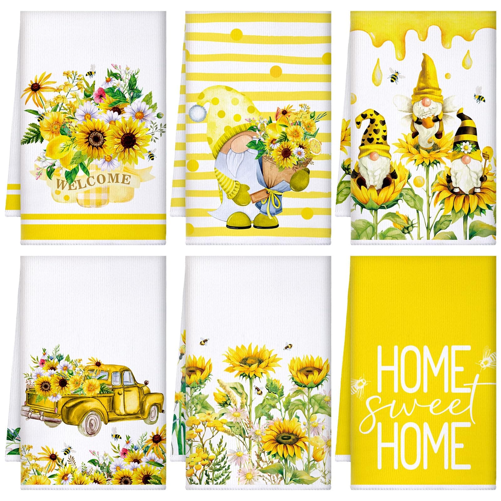 Geyoga6 Pcs Floral Kitchen Towels Flamingo Dish Hand Towels Sunflower Daisy Flower Wildflower Tea Towels for Spring Summer Kitchen Bathroom Decor,16 x 24 Inch(Yellow,Vivid)