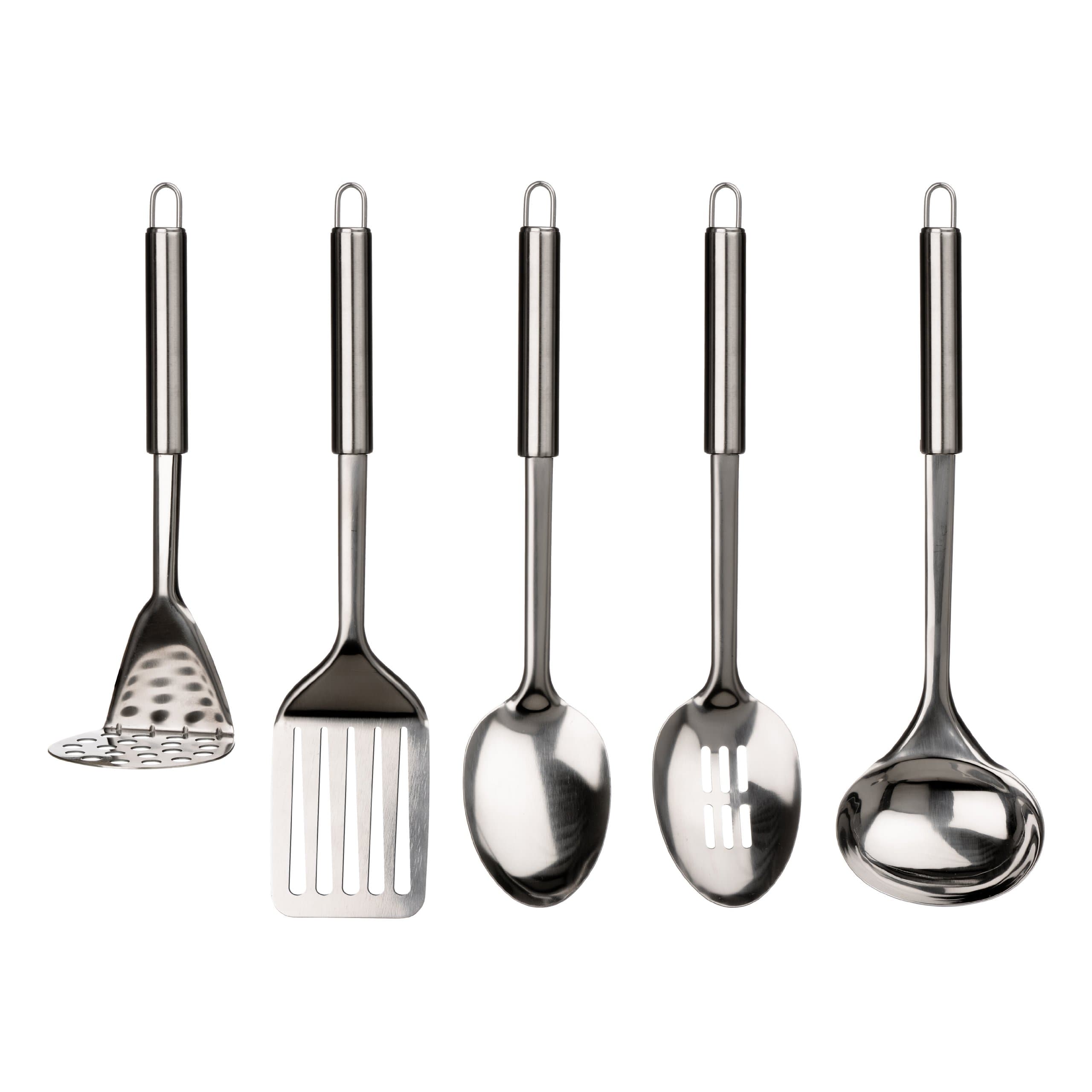 Premier Housewares 804792 Kitchen Set 5 Pieces Cooking Utensils Set Utensil Set Stainless Steel Cooking Kitchen Utensil Set Kitchen Utensils 34x12.2x11.8 cm
