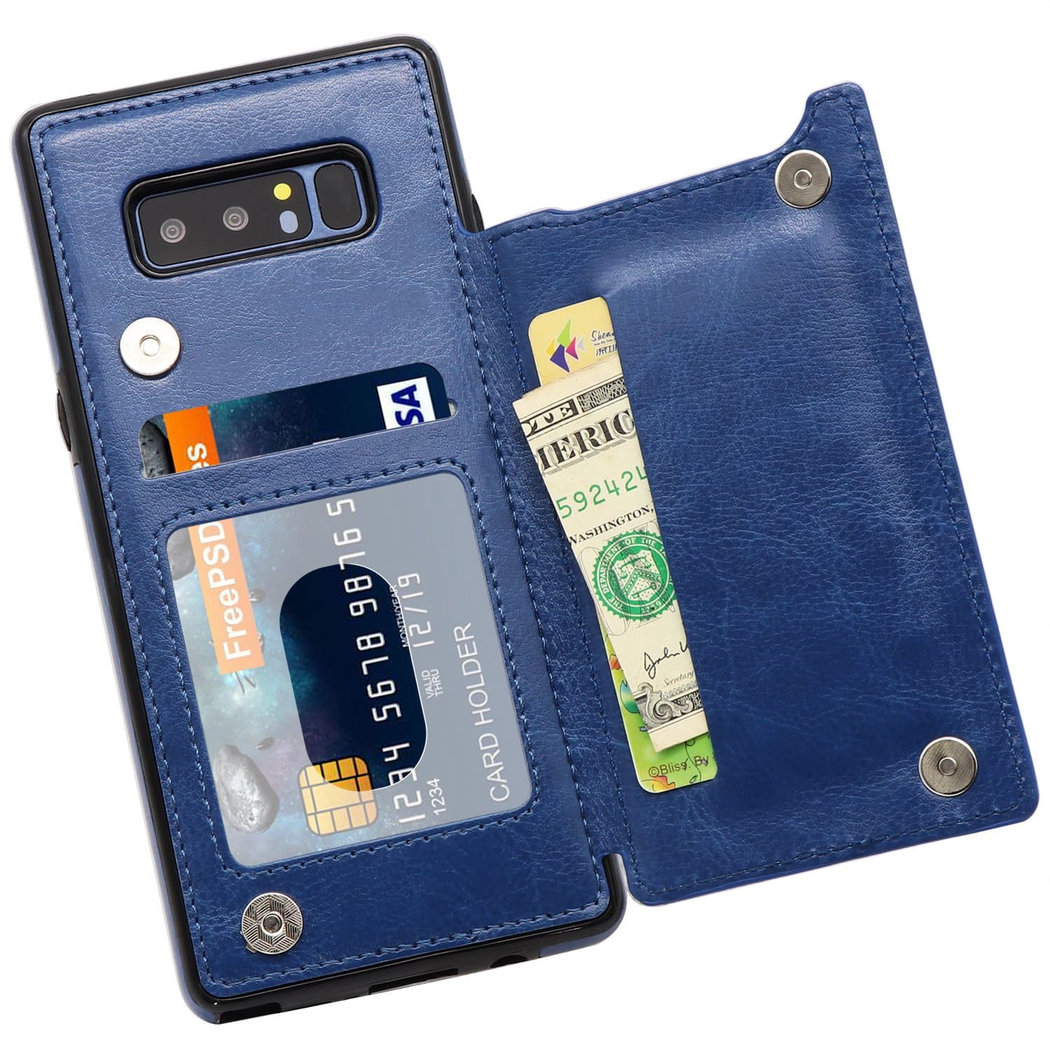 MMHUO Galaxy Note 8 Wallet Case, Premium PU Leather Galaxy Note 8 Case with Credit Card Holder Double Magnetic Buttons Flip Shockproof Protective Cover Samsung Galaxy Note 8 - Blue