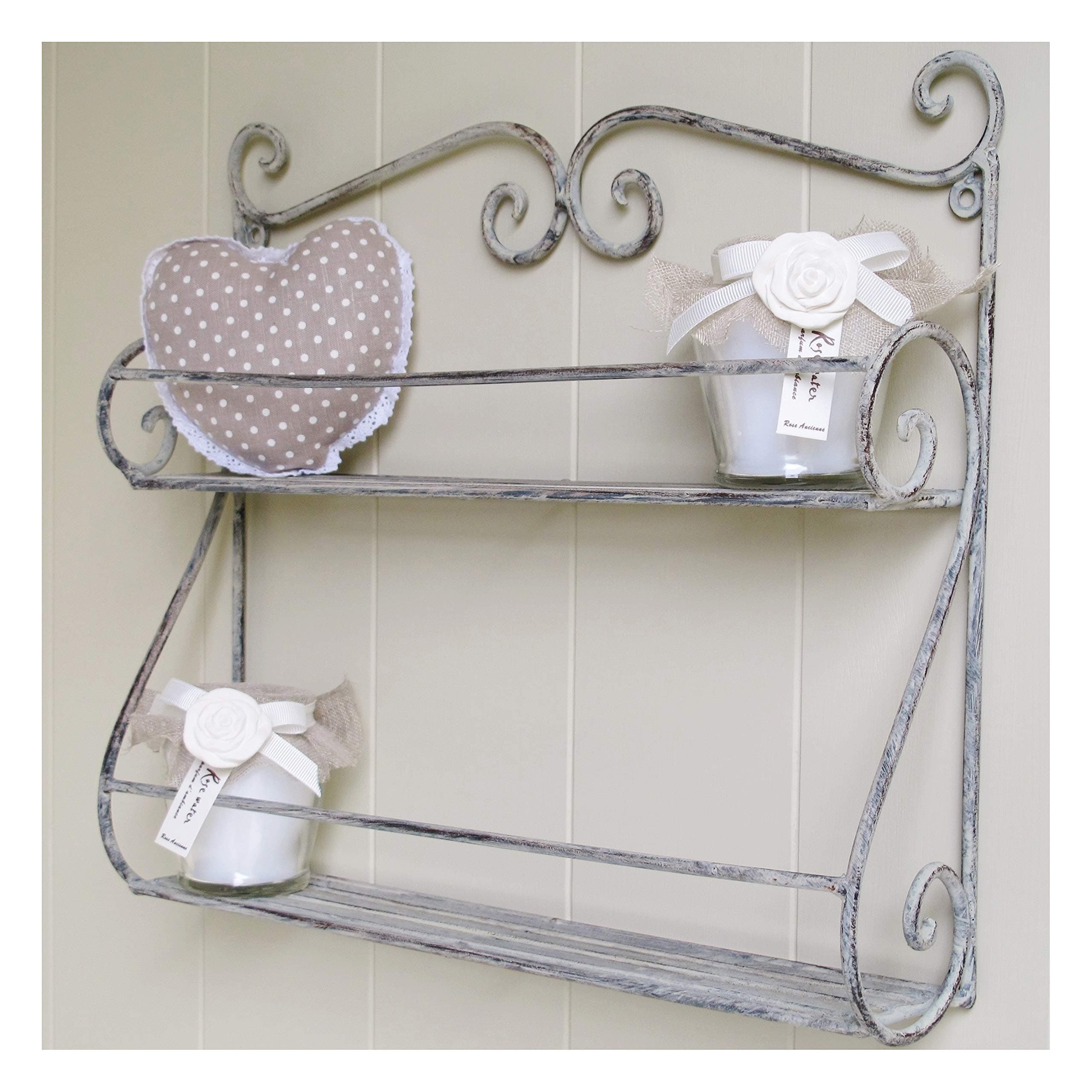 Bliss and Bloom Grey wash scrolled double wall shelf