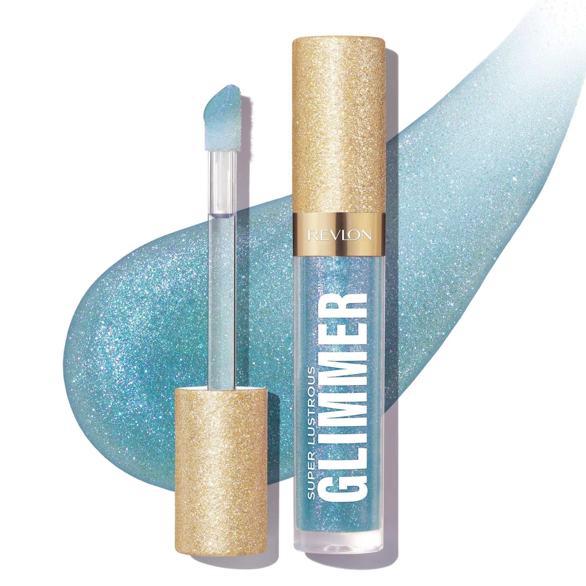 Super Lustrous Glimmer Gloss, Hydrating Lip Makeup, Non-Sticky, High-Shine Finish, Plant-Based Glitter, 010 Indigo Ice, 0.13 fl oz