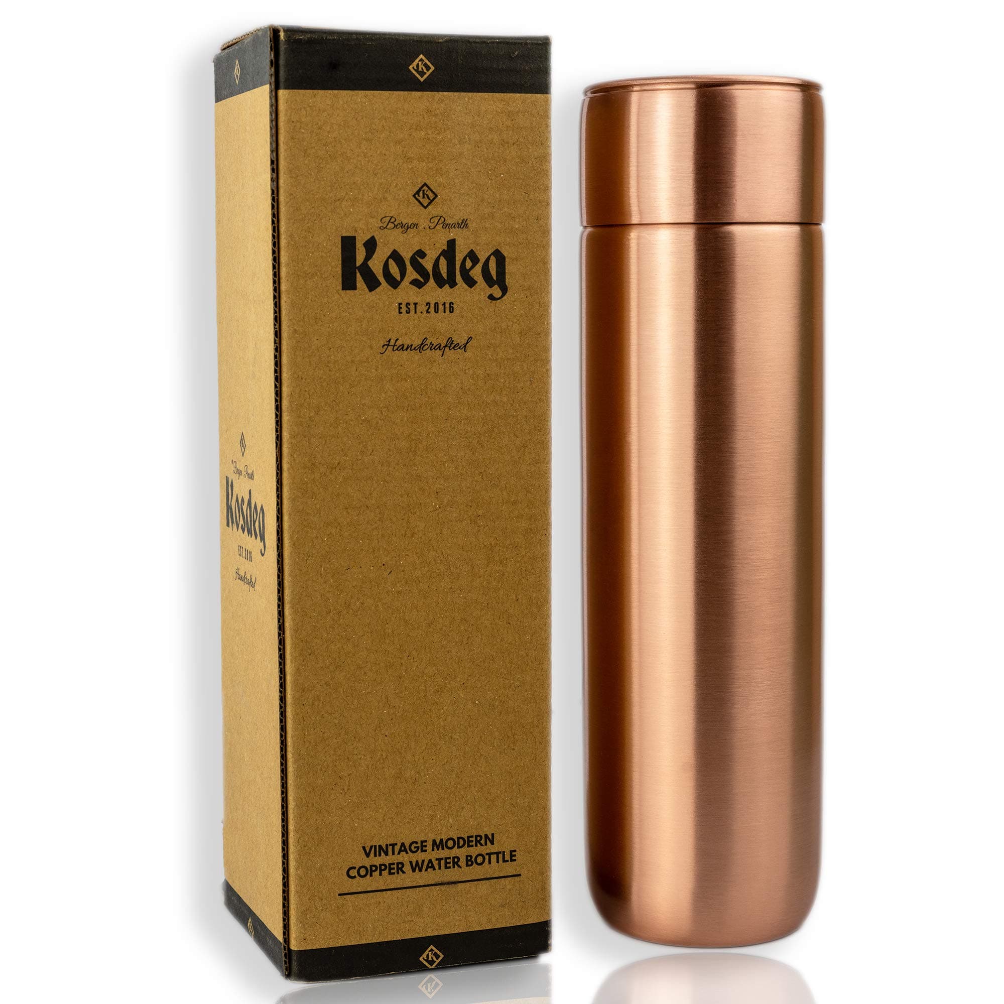 Kosdeg Copper Water Bottle - 16oz Vintage Modern Design - An Ayurvedic Copper Vessel For Drinking - Drink More Water, Lower Your Sugar Intake And Enjoy The Health Benefits