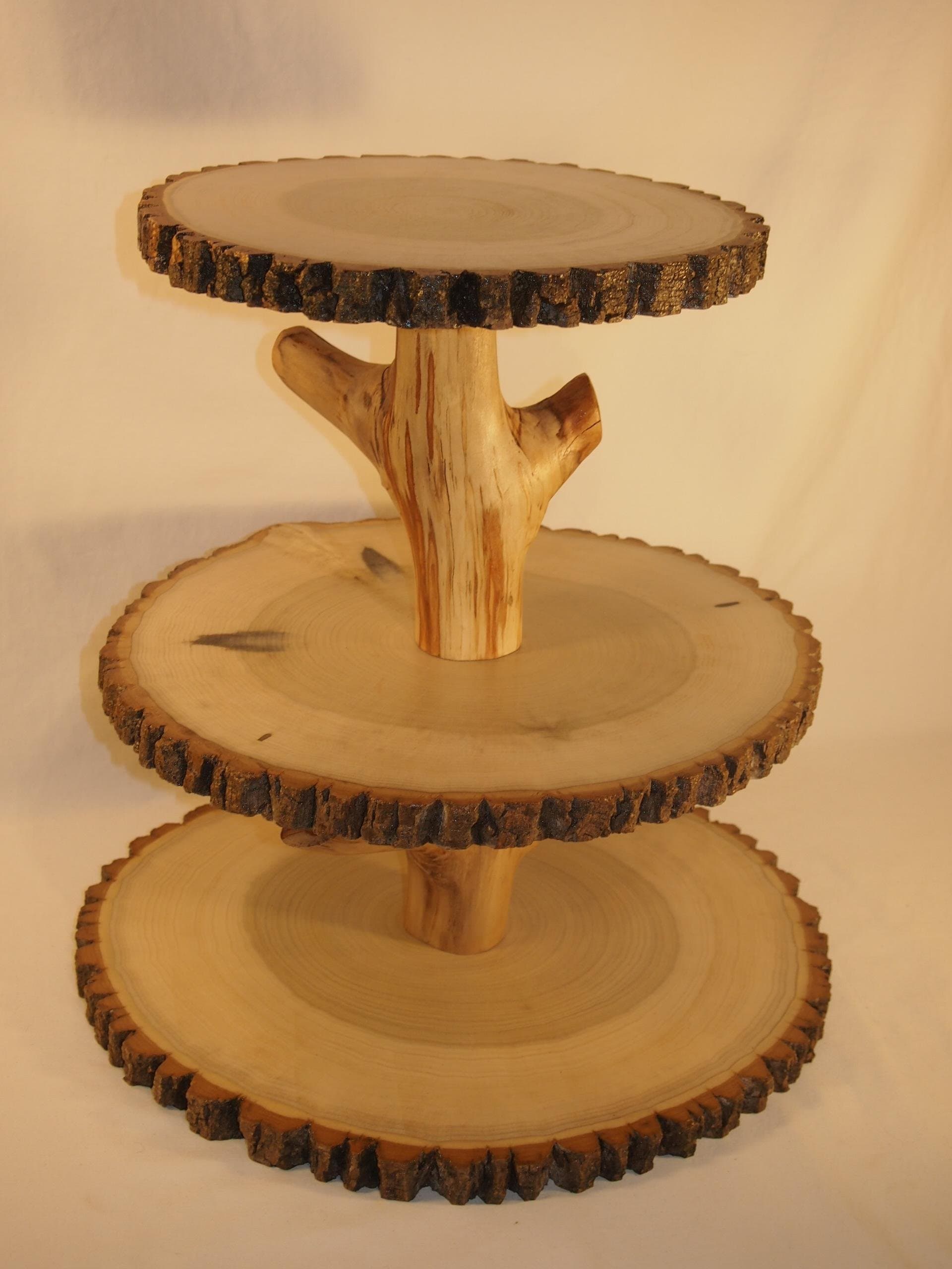 3 tier tree slice display stand, Rustic wedding cupcake stand, dessert display stand, Woodland decor