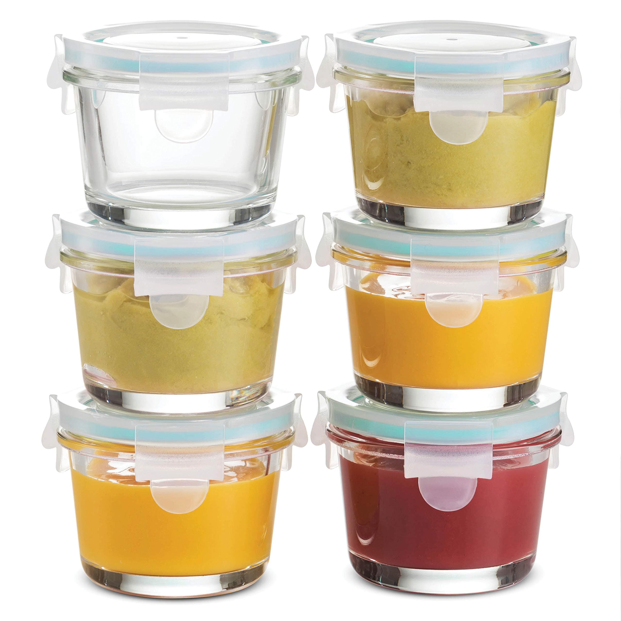 FineDineSmall Glass Meal Prep Food Storage Container - Airtight, Leakproof, Microwave & Dishwasher Safe - Perfect for Snacks, Dips, 6 Count - Teal