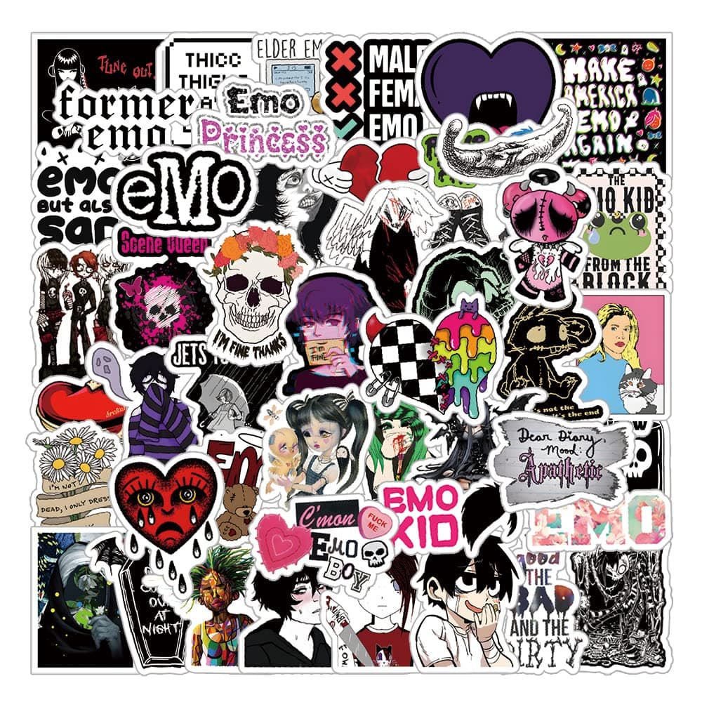 JJIJIAN63Pcs Emo Stickers Pack, Depressed Decadent Mood Aesthetic Waterproof Vinyl Sticker Decals for Water Bottle,Skateboard,Laptop,Phone,Journaling,Scrapbooking | Gifts for Adults Teens Kids (Emo)