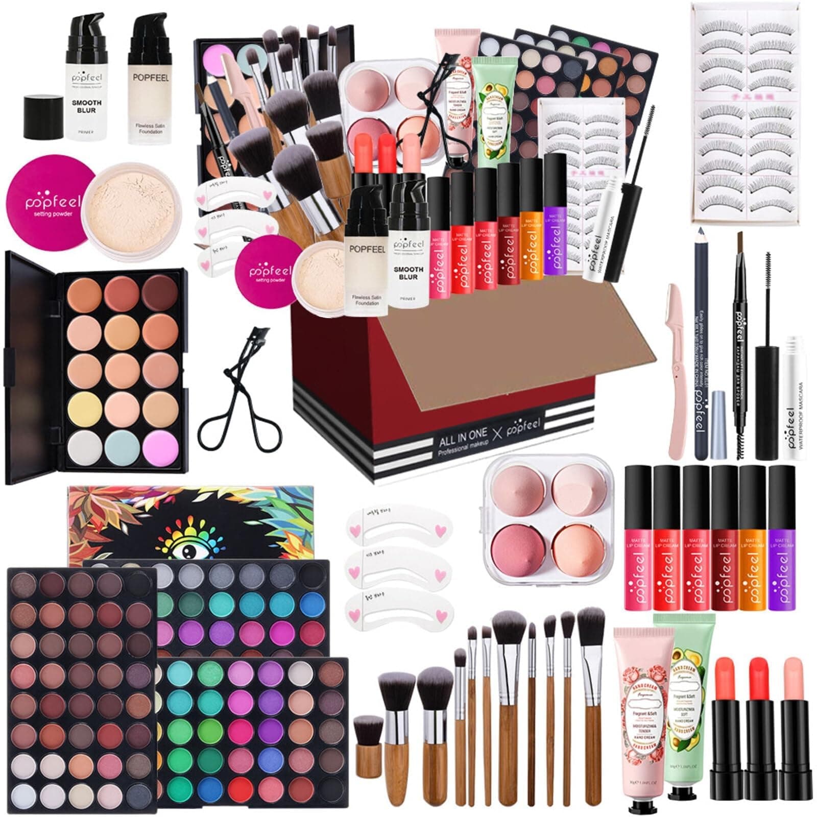 FantasyDay All-in-one Holiday Makeup Gift Set | Full Makeup Kit for Women Essential Starter Bundle Include Eyeshadow Palette Lipstick Blush Cream Concealer Face Powder Eyeliner Mascara Lipgloss Brush